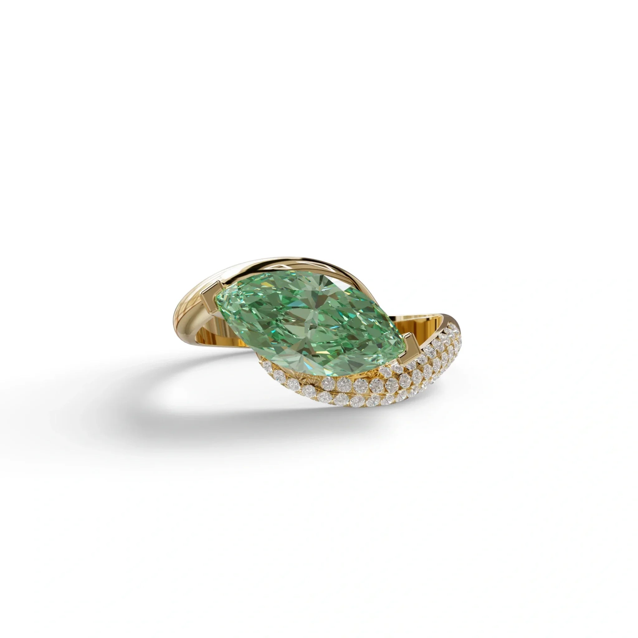 2 Carat Fancy Vivid Green Marquise Cut Lab Grown Diamond Engagement Ring - Maya - 10K Solid Gold / Yellow Gold