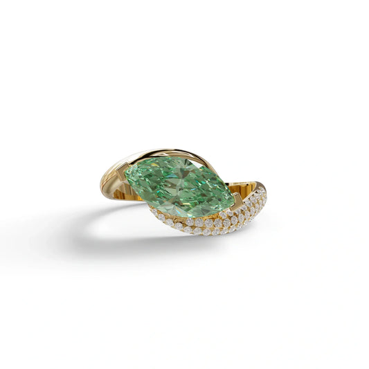 2 Carat Fancy Vivid Green Marquise Cut Lab Grown Diamond Engagement Ring - Maya - 10K Solid Gold / Yellow Gold