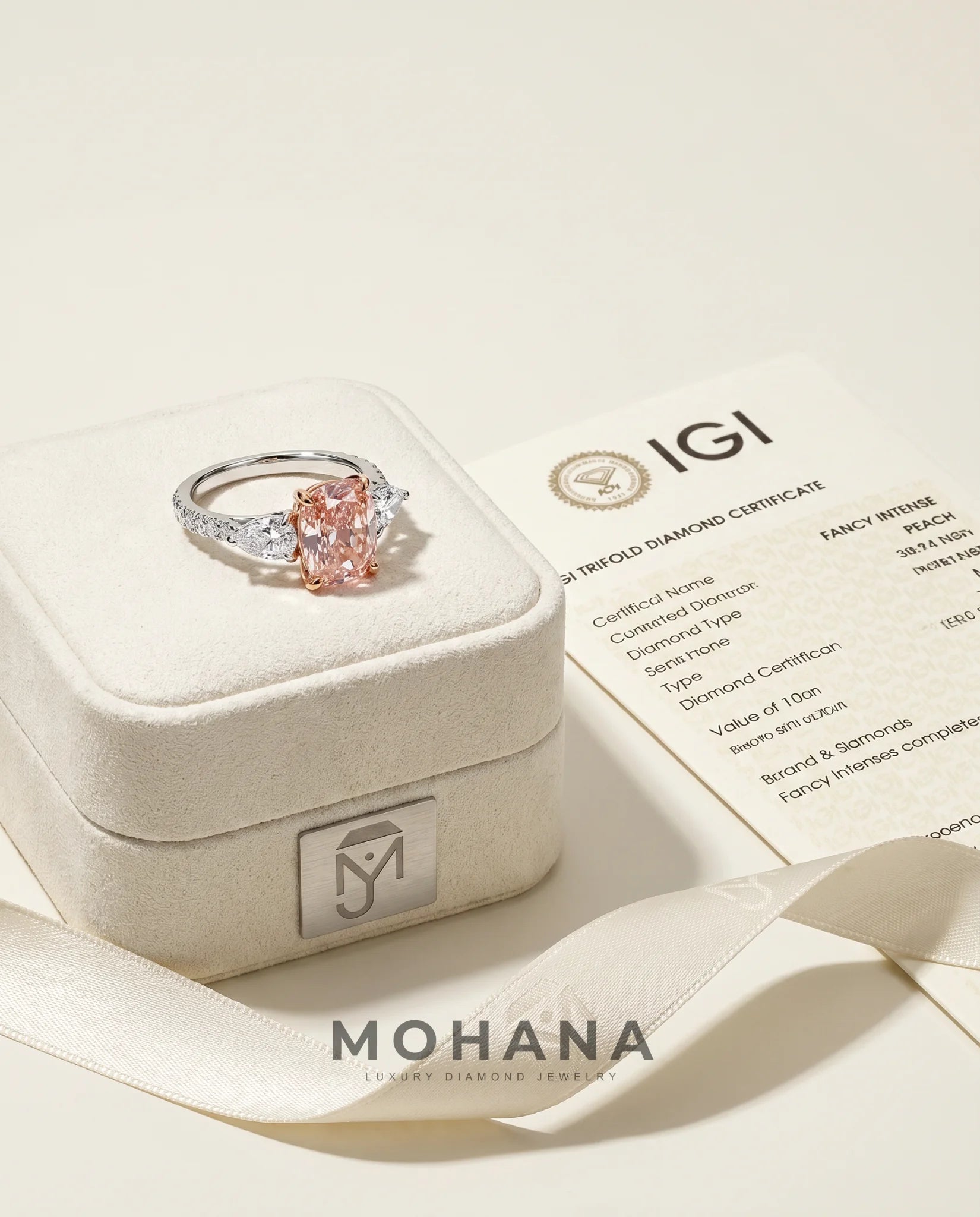 Ready to Ship 2 Carat Fancy Vivid Pink Cushion Three-Stone Diamond Ring — view 6