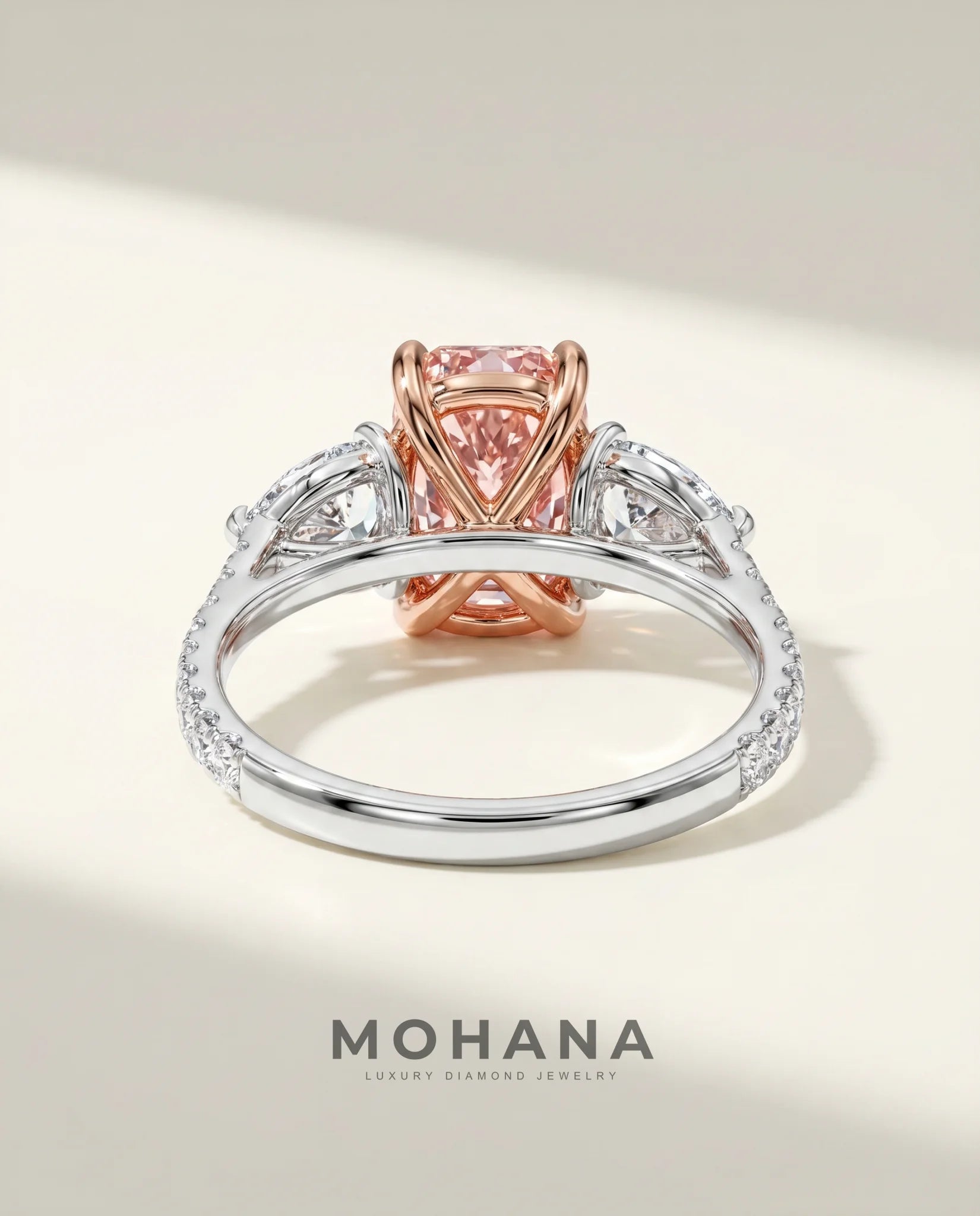 Ready to Ship 2 Carat Fancy Vivid Pink Cushion Three-Stone Diamond Ring — view 5