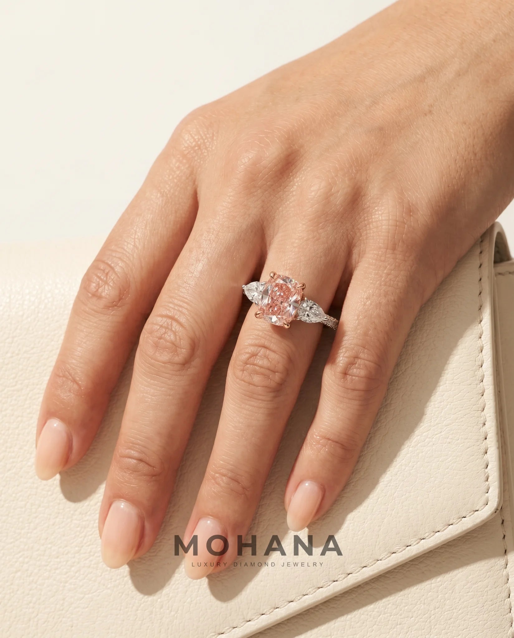 Ready to Ship 2 Carat Fancy Vivid Pink Cushion Three-Stone Diamond Ring — view 15
