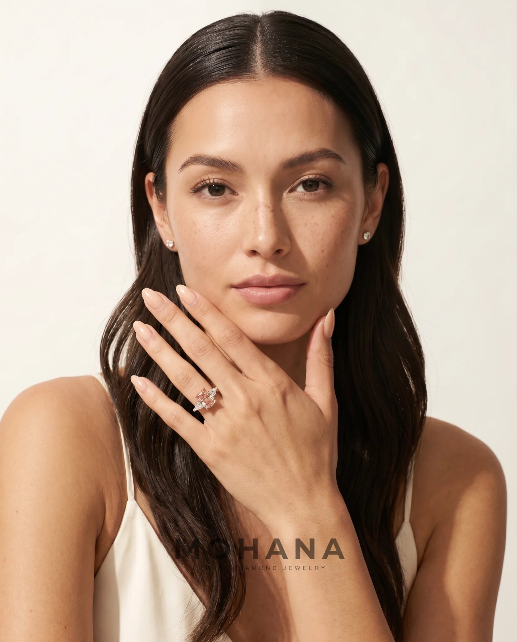 Ready to Ship 2 Carat Fancy Vivid Pink Cushion Three-Stone Diamond Ring — view 7