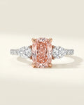 Ready to Ship 2 Carat Fancy Vivid Pink Cushion Three-Stone Diamond Ring — view 2