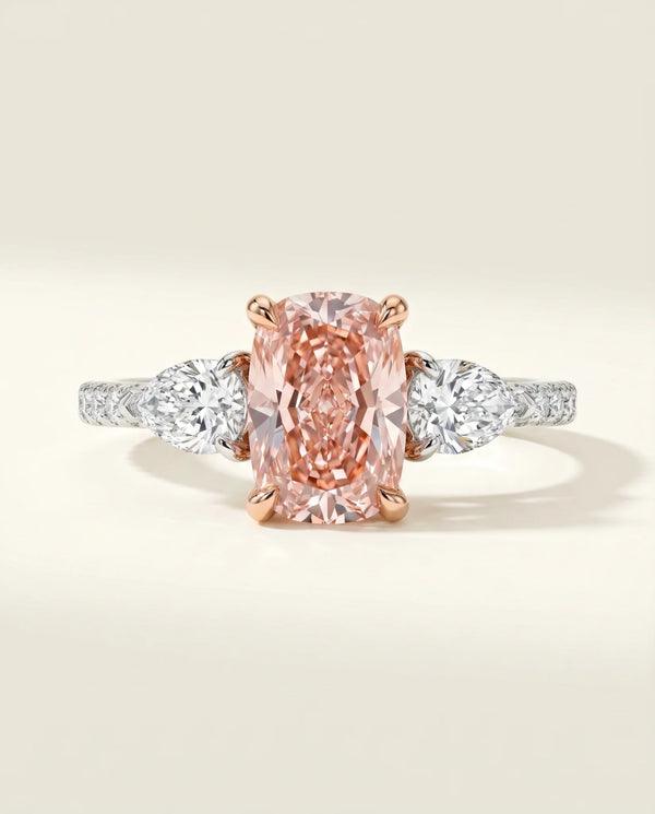 2 Carat Fancy Vivid Pink Lab Grown Diamond Engagement Ring · Cushion Cut Three-Stone with Pavé