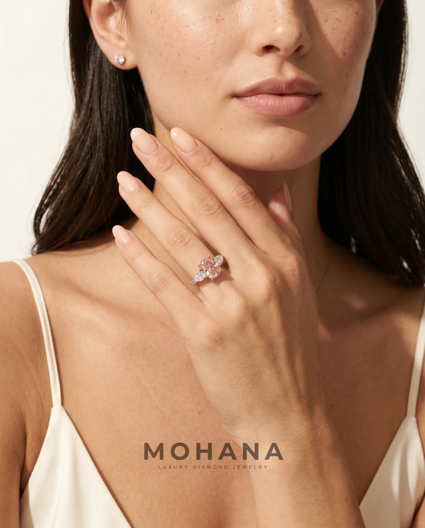 Ready to Ship 2 Carat Fancy Vivid Pink Cushion Three-Stone Diamond Ring — view 8