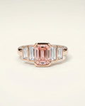 Ready to Ship 2 Carat Fancy Vivid Pink Emerald Cut Three-Stone Rose Gold Diamond Ring — view 1