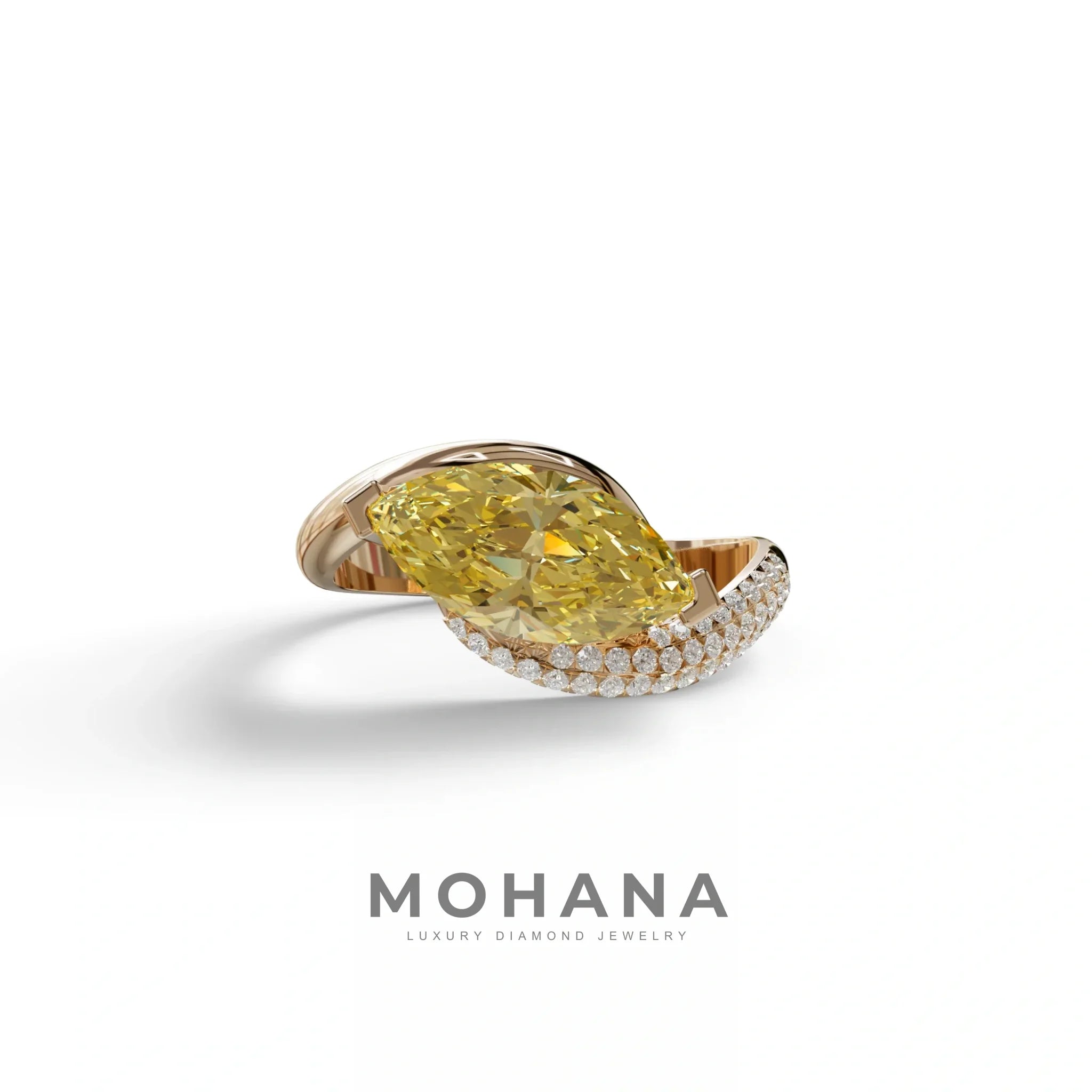 2 Carat Fancy Yellow Marquise Cut Lab Grown Diamond Engagement Ring - Maya - 10K Solid Gold / Rose Gold