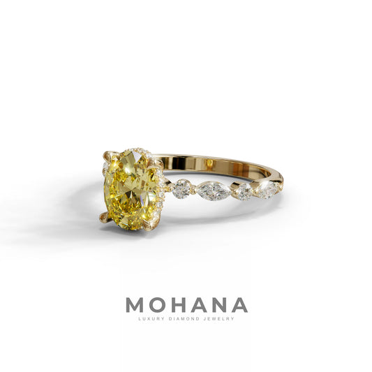 2 Carat Yellow Oval Cut Hidden Halo & Pave Lab Diamond Ring - Laina