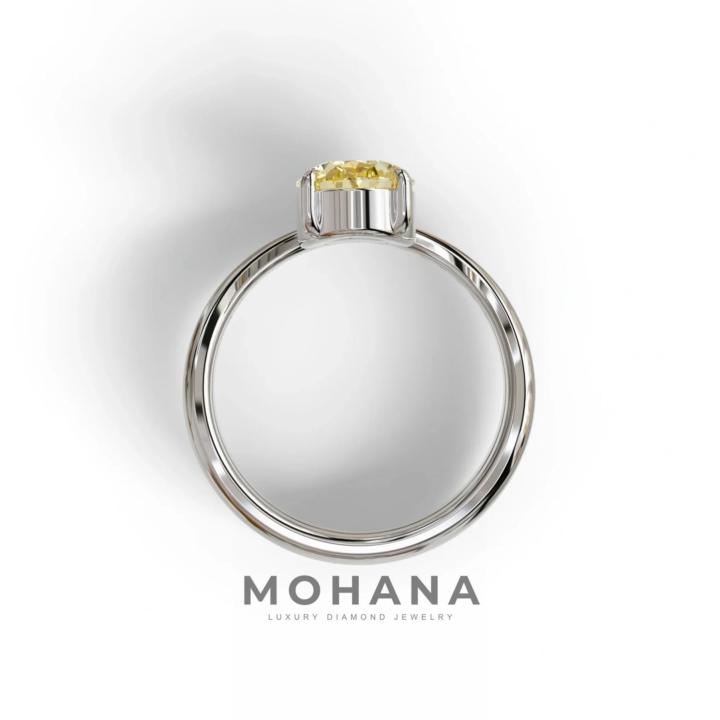 2 Carat Fancy Yellow Oval Cut Lab Grown Diamond Ring | Curve Setting - Brilliance