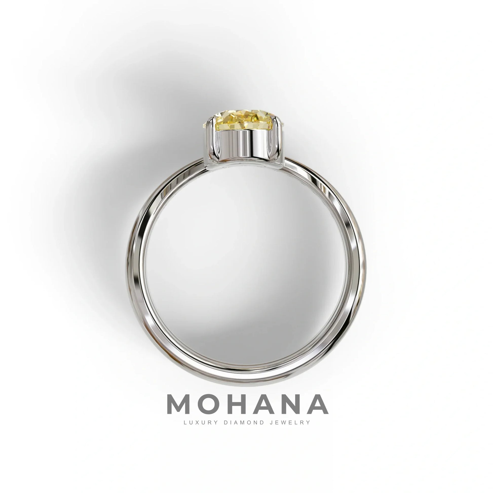 2 Carat Fancy Yellow Oval Cut Lab Grown Diamond Ring | Curve Setting - Brilliance