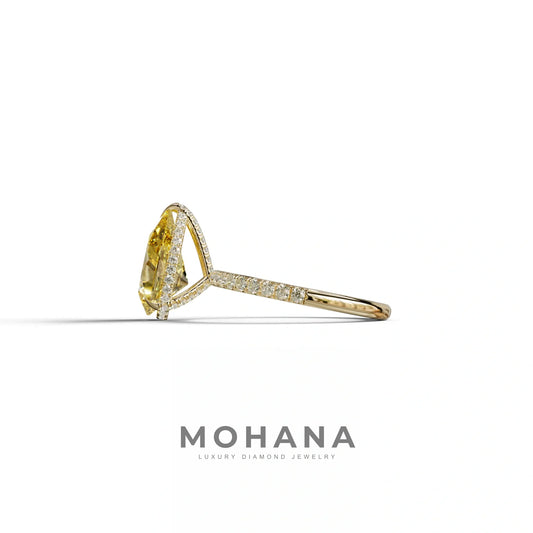 2 Carat Yellow Pear Cut Hidden Halo & Pave Lab Diamond Ring