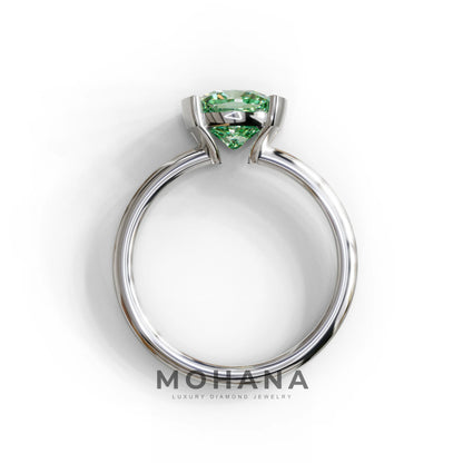 2 Carat Green Cushion Diamond Ring - Half Bezel Set Ring - Remi