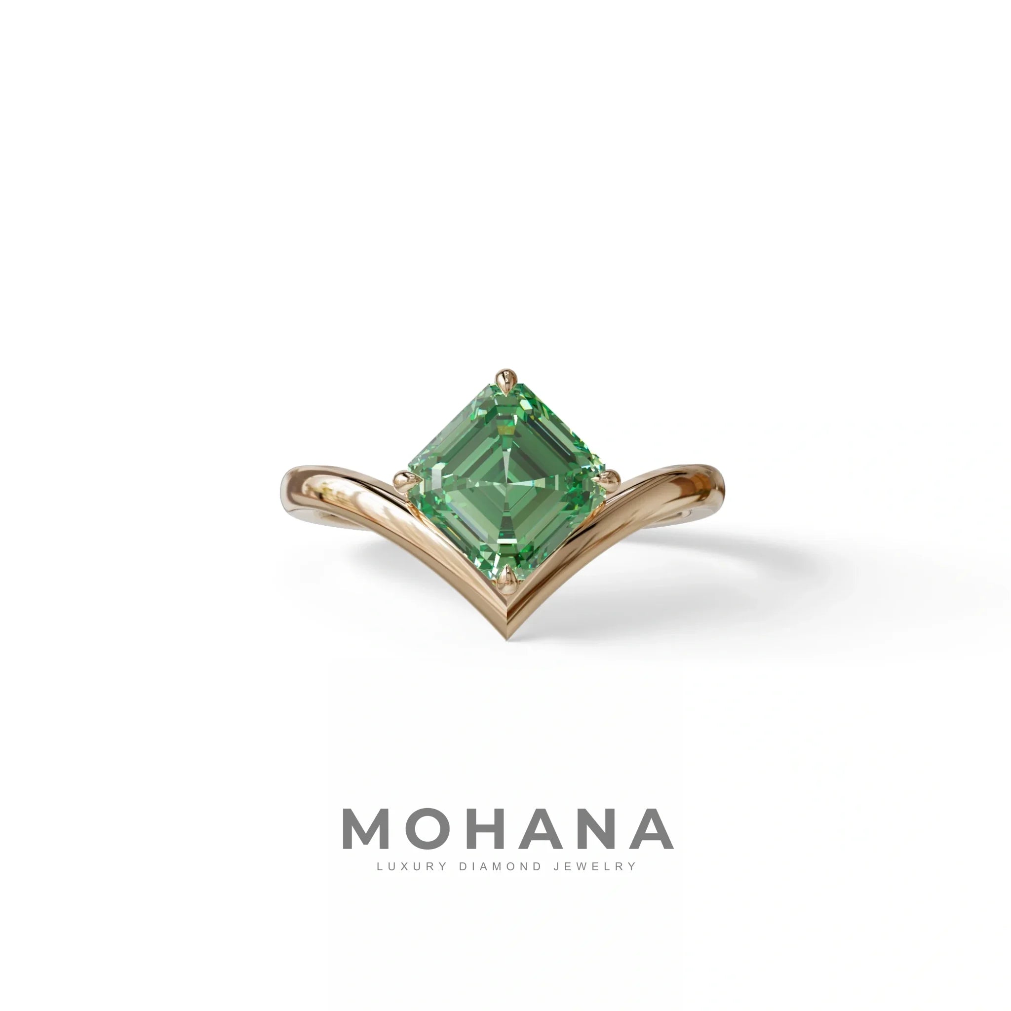 2 Ct Fancy Vivid Green Asscher Cut Lab Diamond Solitaire Engagement Ring - Louily - 10K Solid Gold / Rose Gold