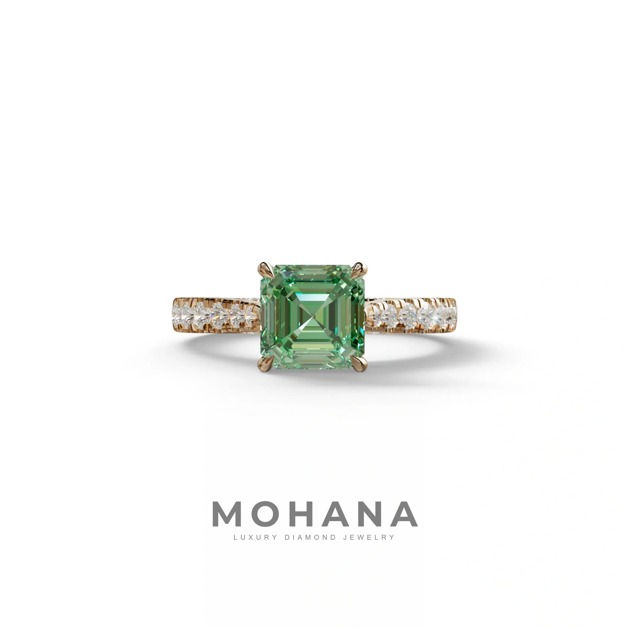 2 Carat Fancy Vivid Green Asscher Cut Lab Grown Diamond Engagement Ring | Hidden Halo & Pave - Kay - 10K Solid Gold