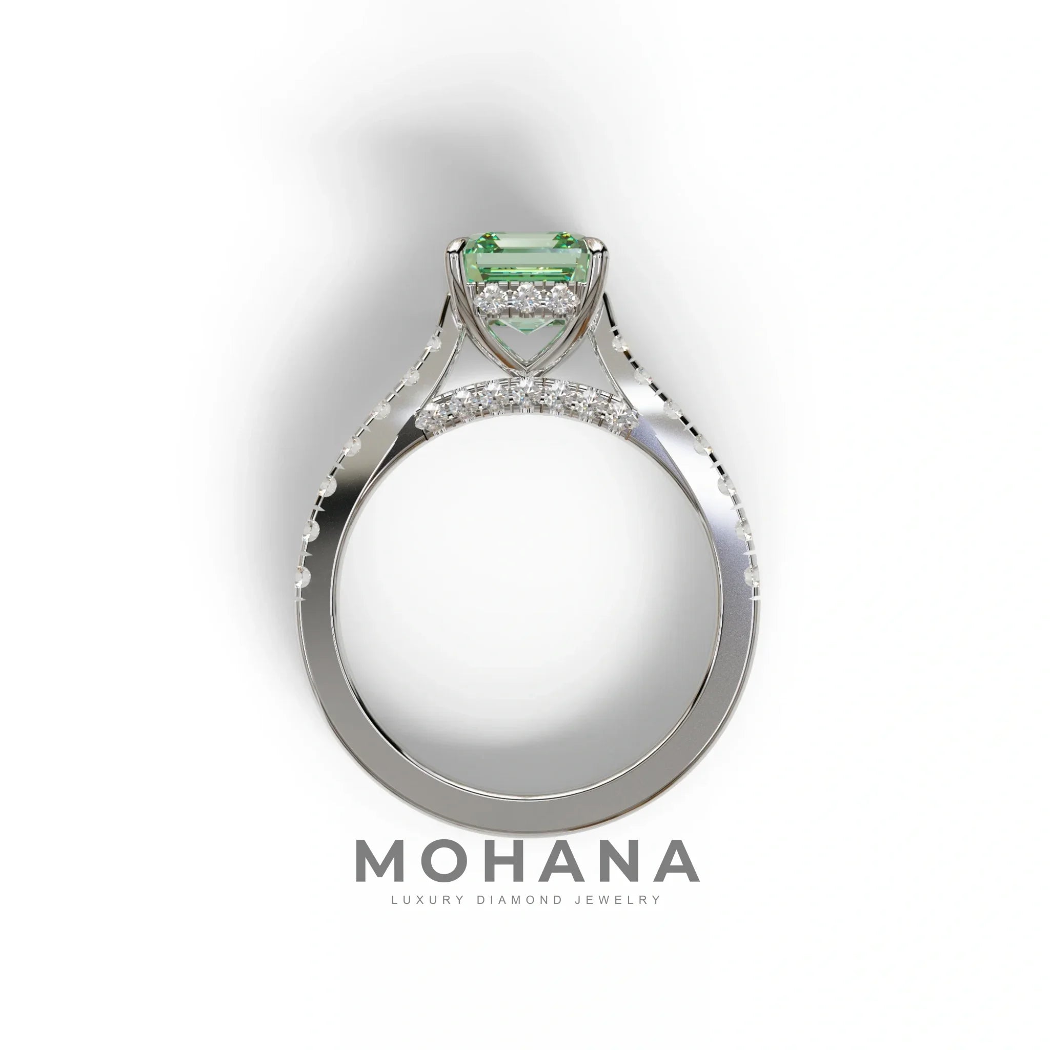 2 Carat Fancy Vivid Green Asscher Cut Lab Grown Diamond Engagement Ring | Hidden Halo & Pave - Kay