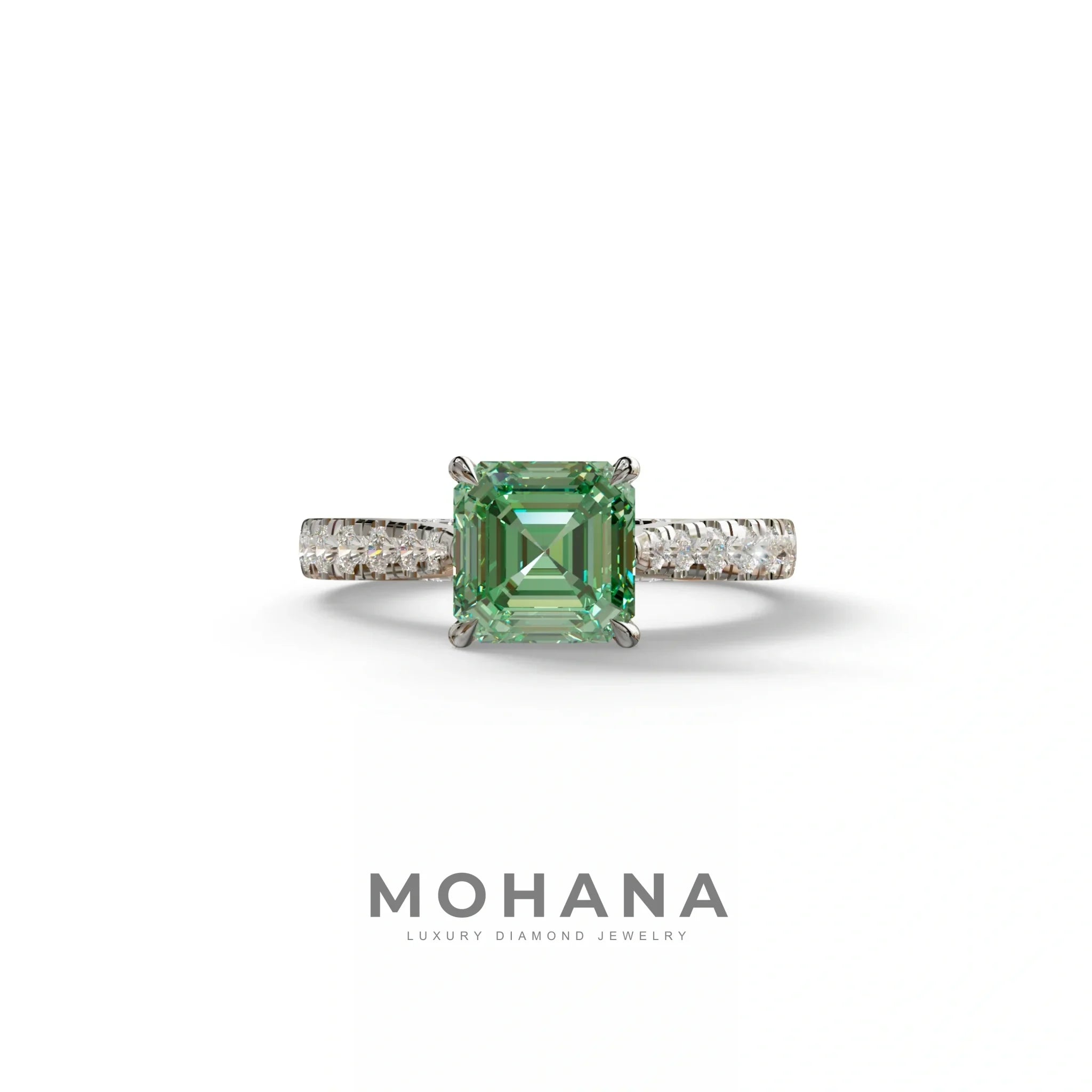2 Carat Fancy Vivid Green Asscher Cut Lab Grown Diamond Engagement Ring | Hidden Halo & Pave - Kay - 10K Solid Gold