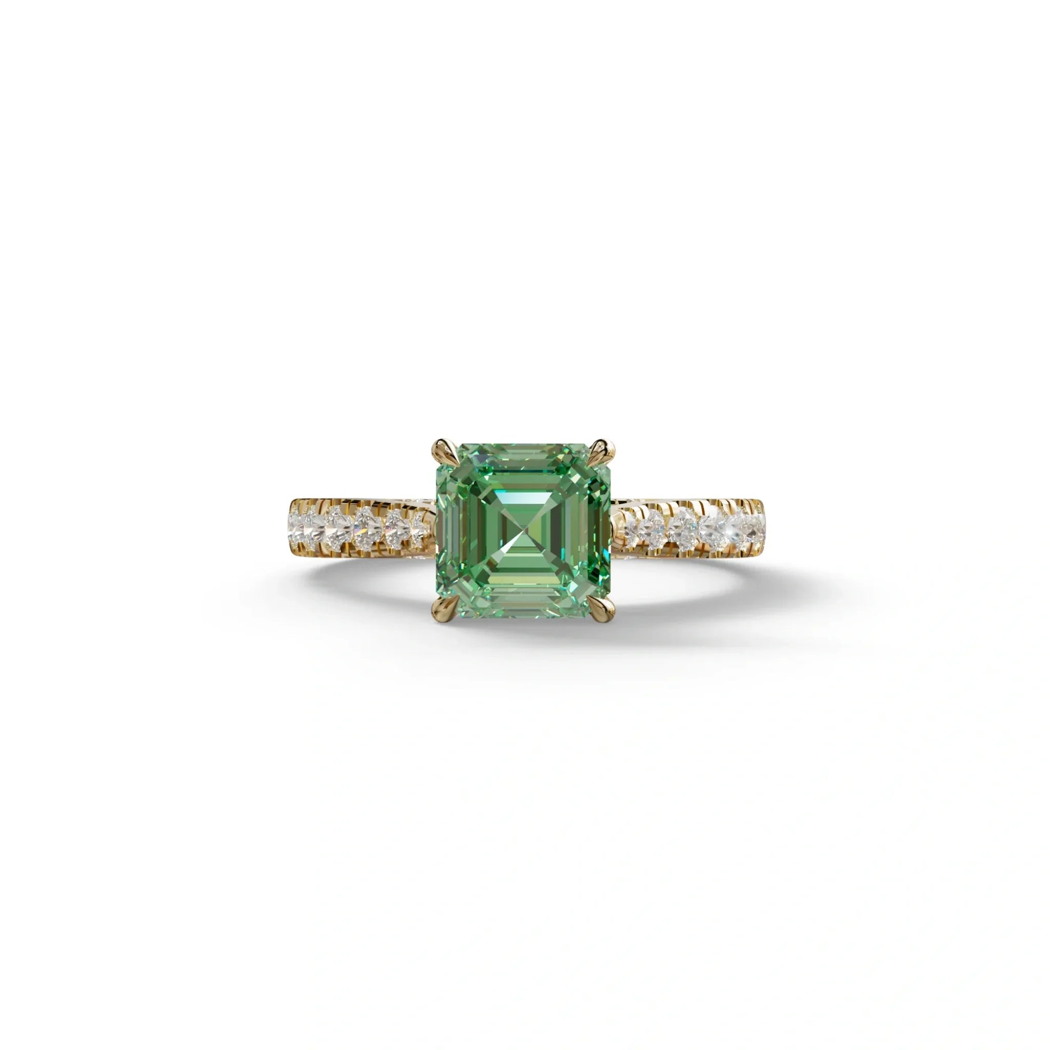 2 Carat Fancy Vivid Green Asscher Cut Lab Grown Diamond Engagement Ring | Hidden Halo & Pave - Kay - 10K Solid Gold