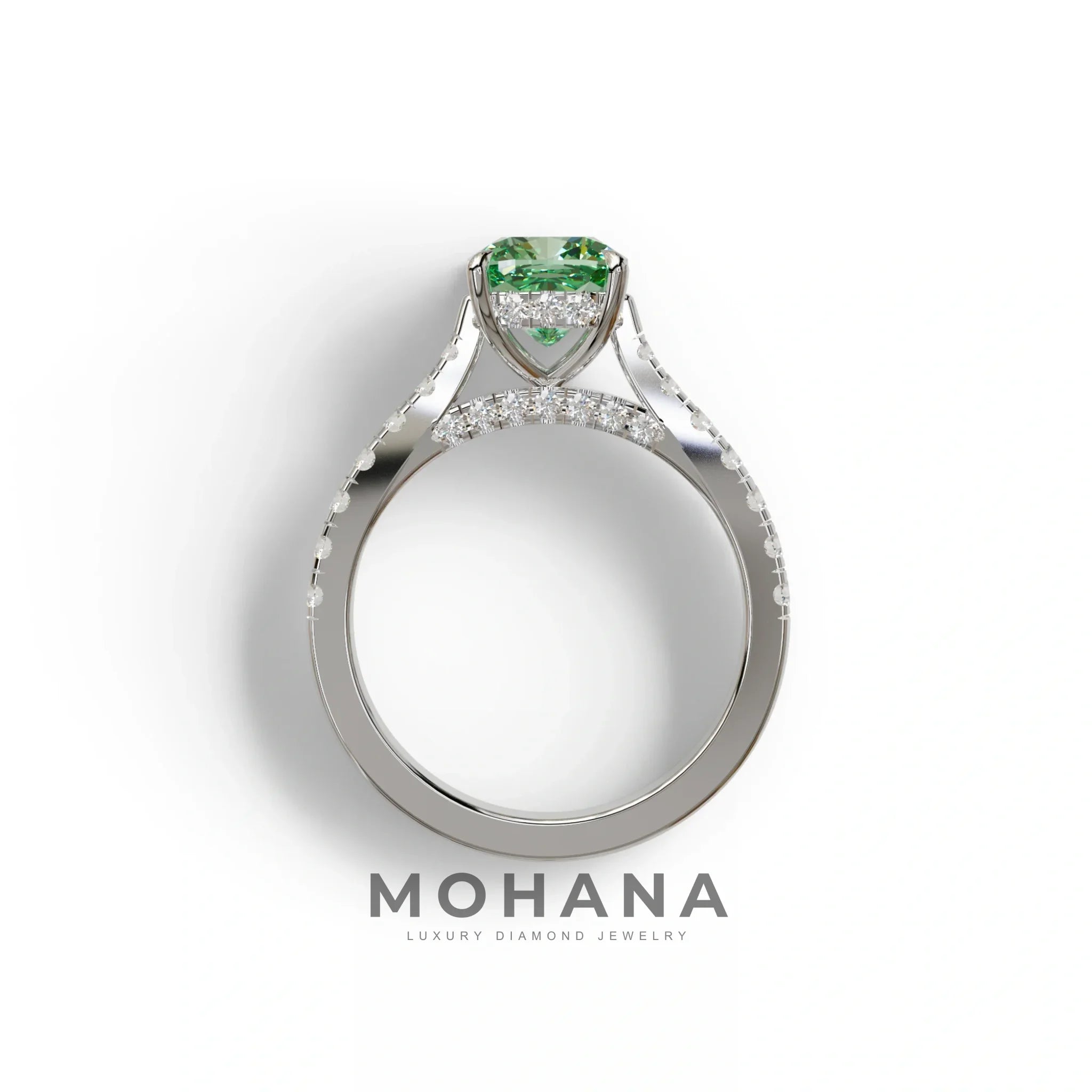 2 Carat Green Color Cushion Cut Lab Diamond Engagement Ring set - Leo
