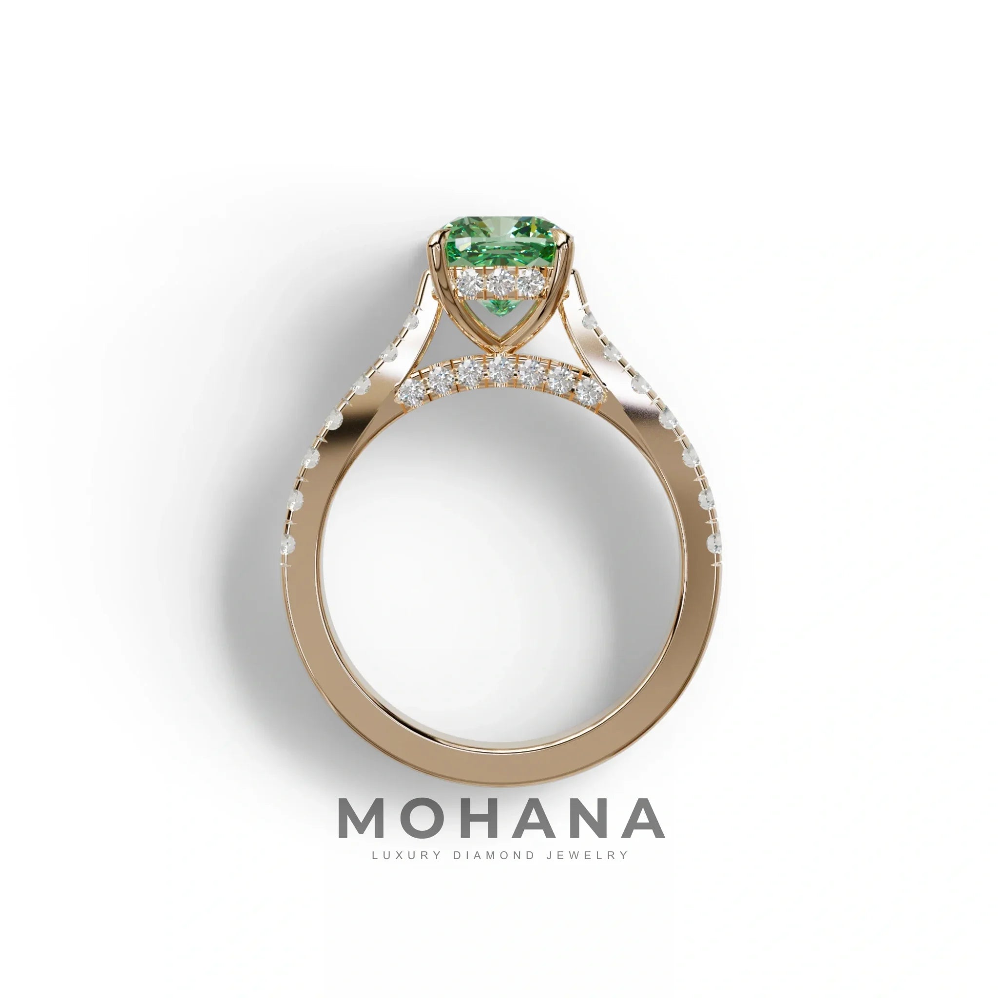 2 Carat Green Color Cushion Cut Lab Diamond Engagement Ring set - Leo