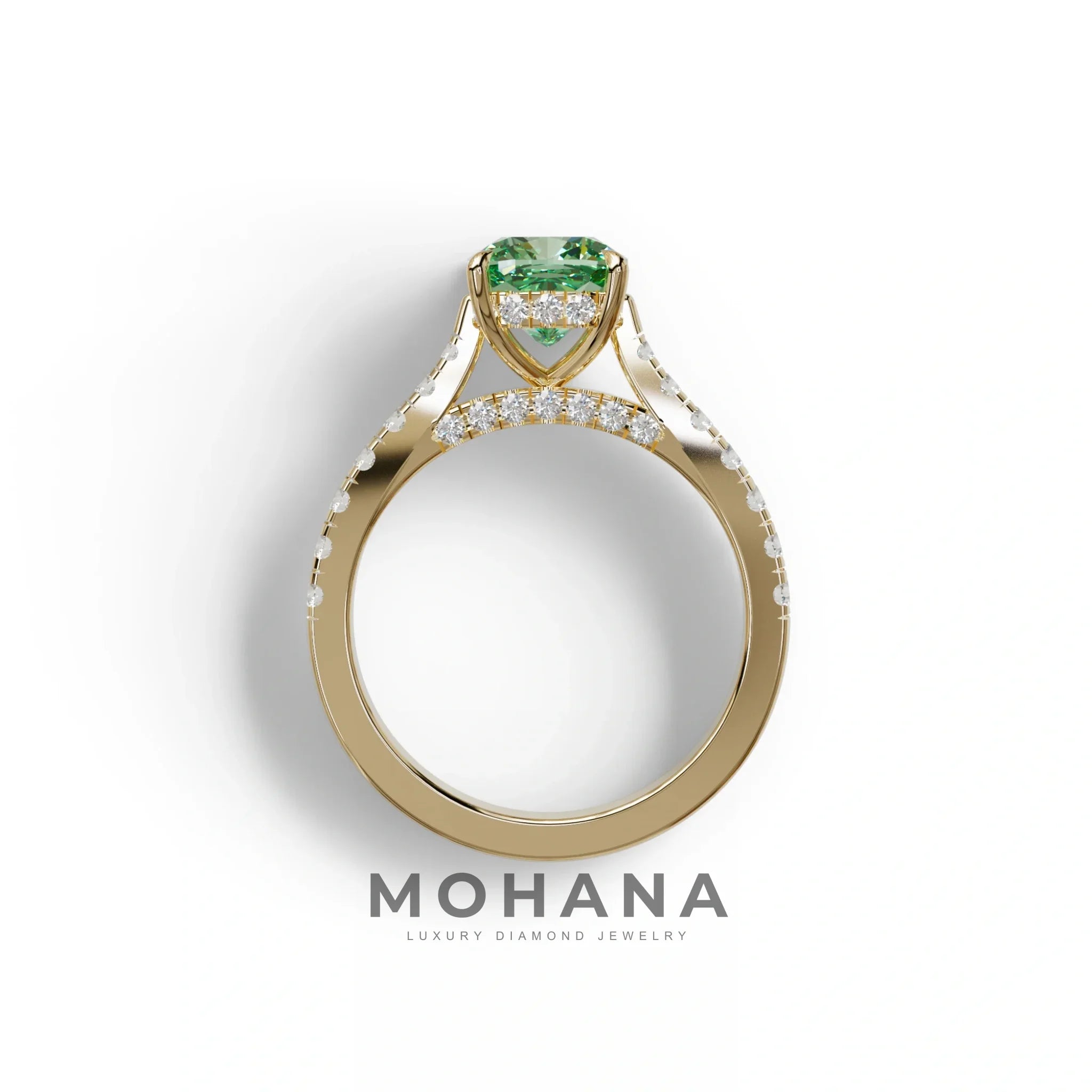 2 Carat Green Color Cushion Cut Lab Diamond Engagement Ring set - Leo