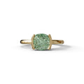 2 Carat Green Cushion Diamond Ring - Half Bezel Set Ring - Remi - 10K Solid Gold / Yellow Gold