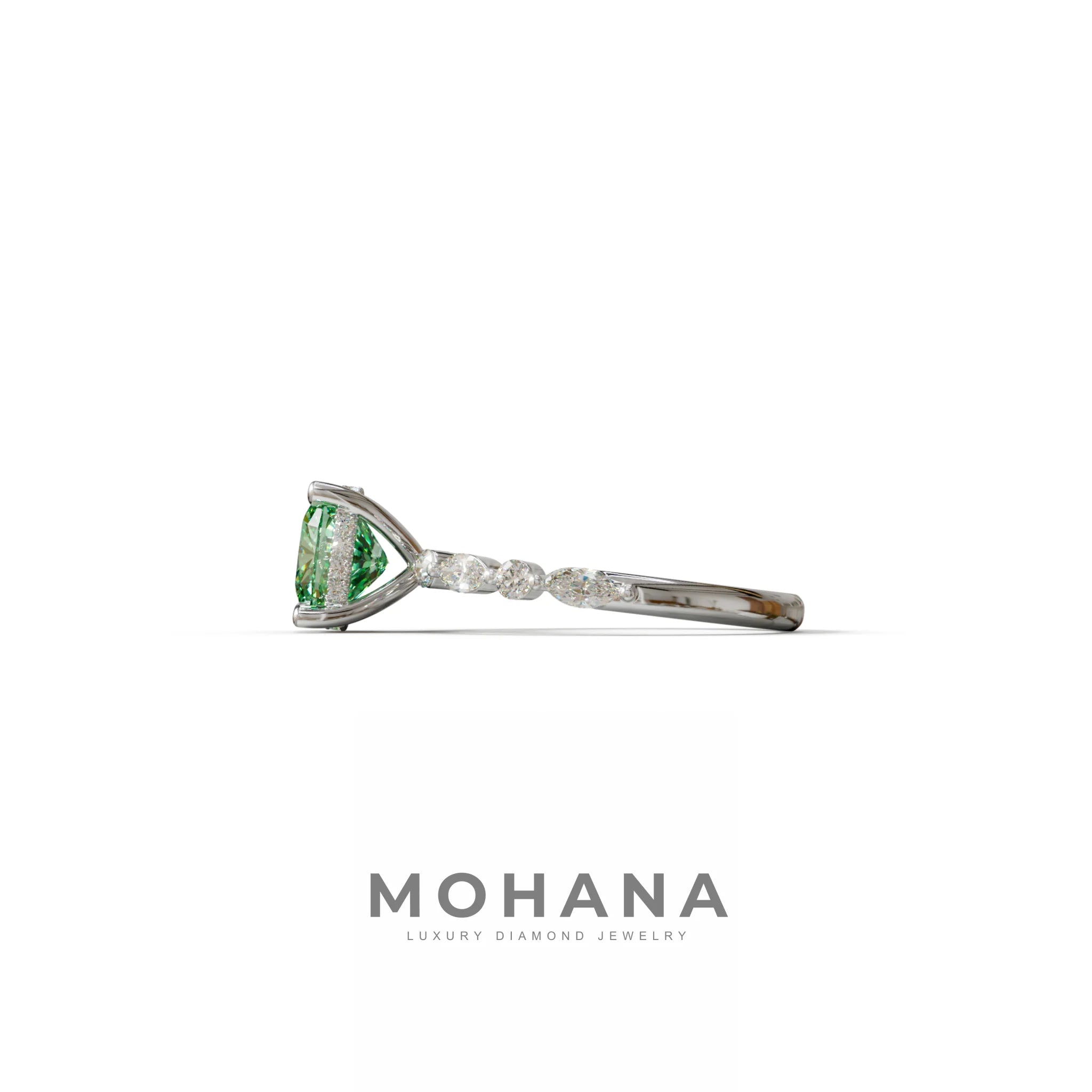 2 Carat Green Cushion Cut Hidden Halo & Pave Lab Diamond Ring - Daisy