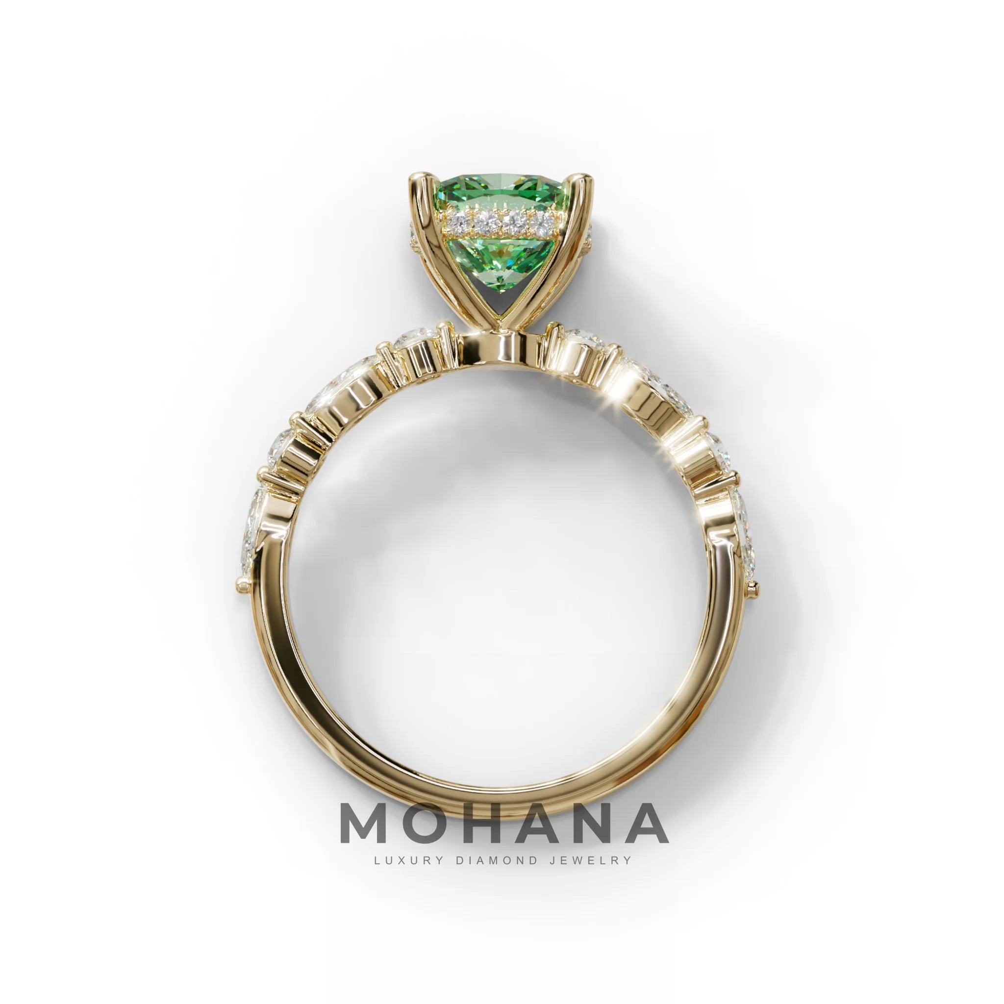 2 Carat Green Cushion Cut Hidden Halo & Pave Lab Diamond Ring - Daisy