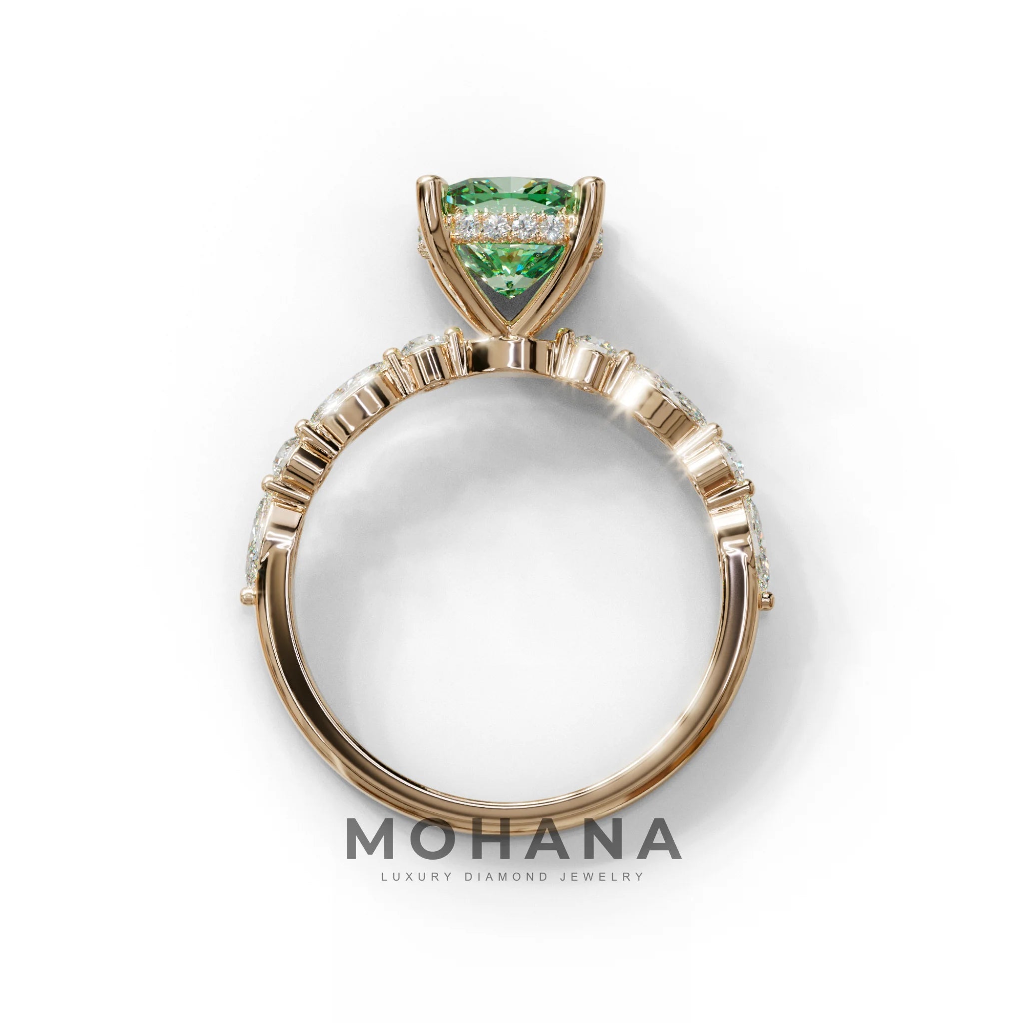2 Carat Green Cushion Cut Hidden Halo & Pave Lab Diamond Ring - Daisy