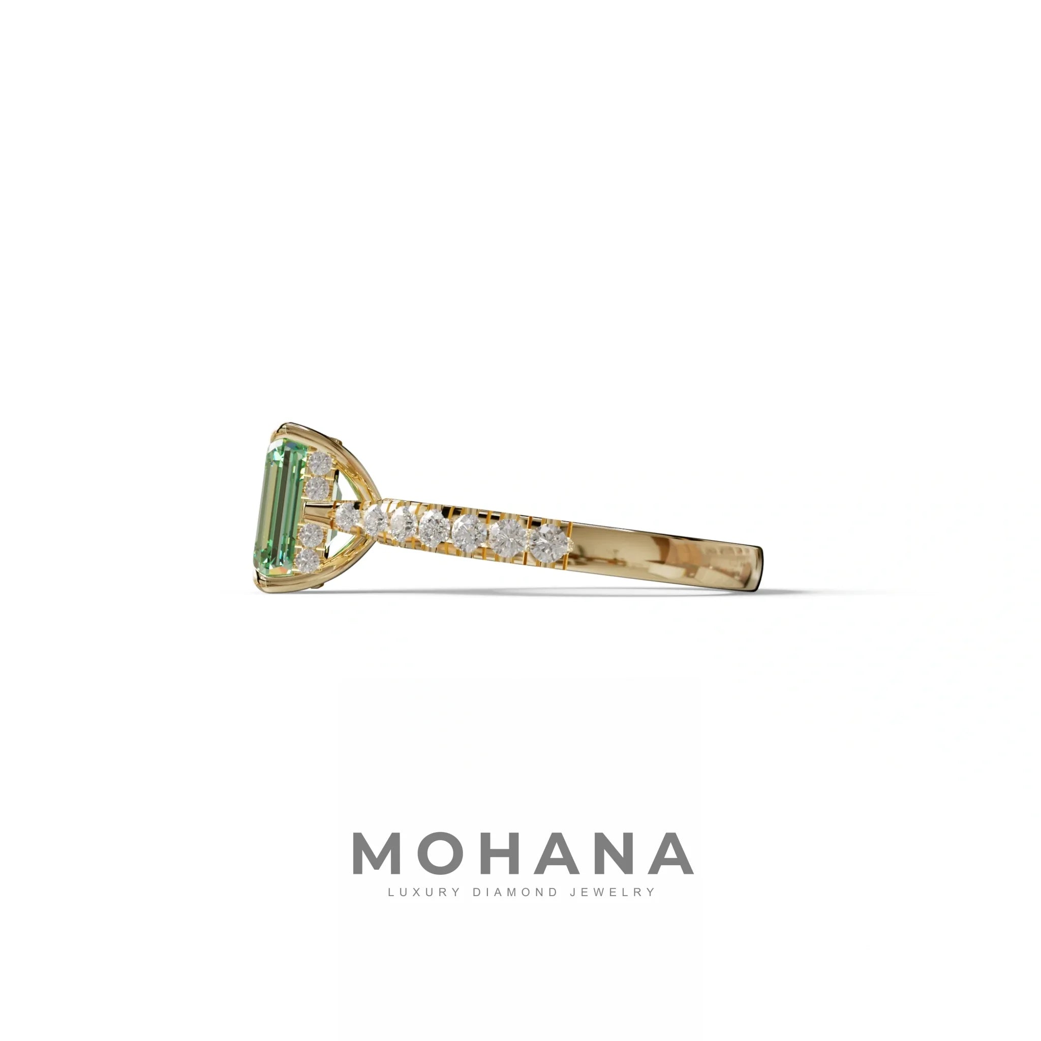 2 Carat Green Emerald Cut Hidden Halo & Pave Lab Diamond Ring - Siara