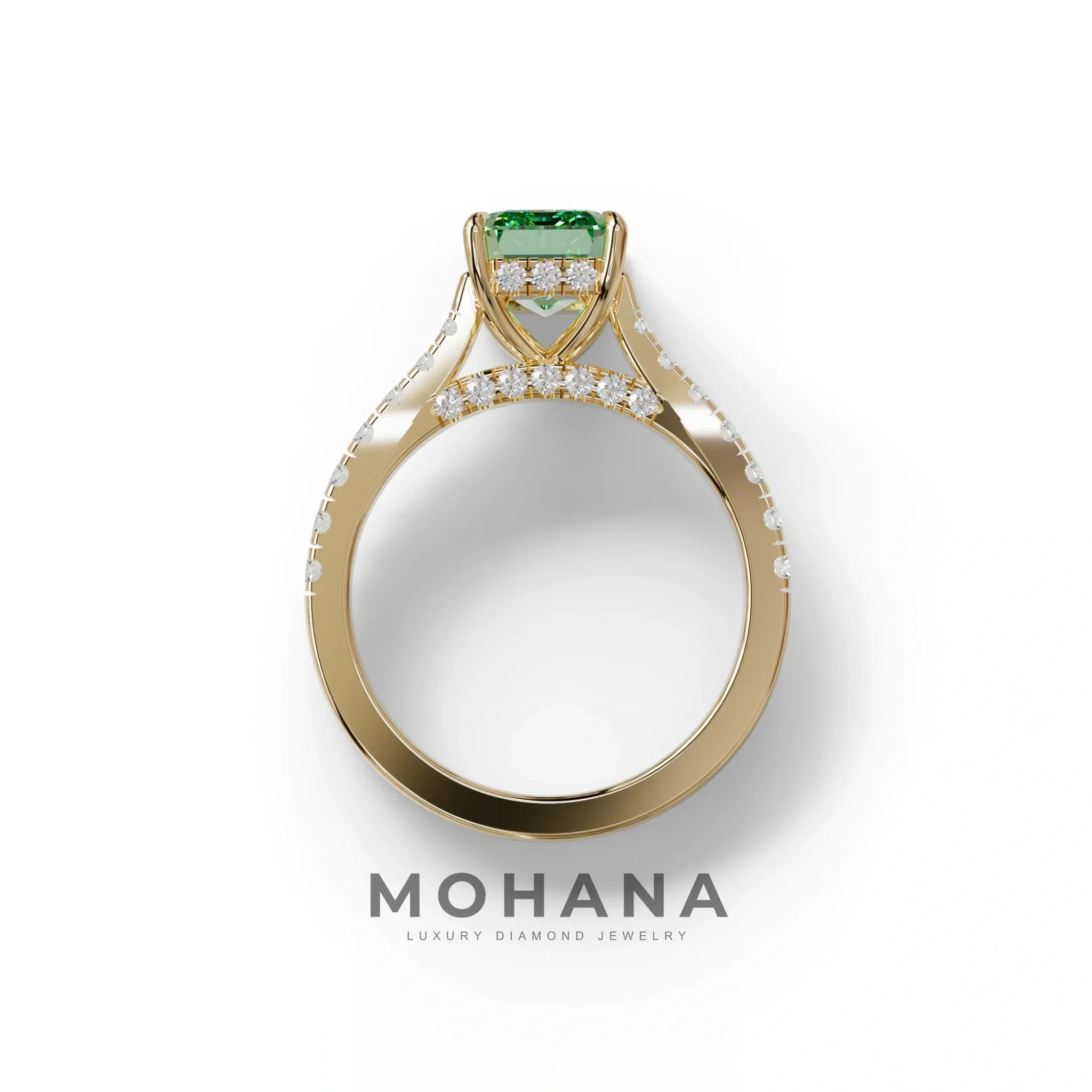 2 Carat Green Emerald Cut Hidden Halo & Pave Lab Diamond Ring - Siara