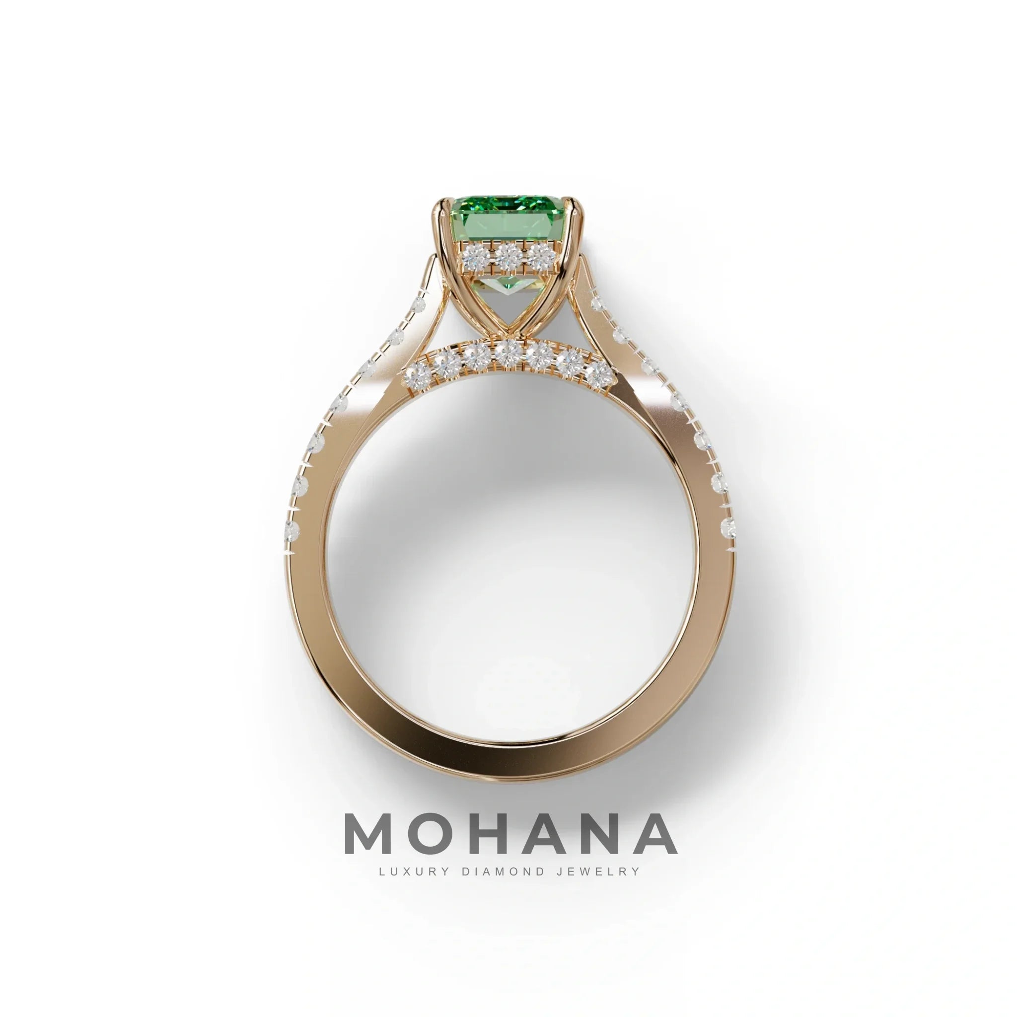 2 Carat Green Emerald Cut Hidden Halo & Pave Lab Diamond Ring - Siara
