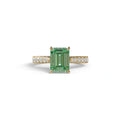 2 Carat Green Emerald Cut Hidden Halo & Pave Lab Diamond Ring - Siara - 10K Solid Gold / Yellow Gold