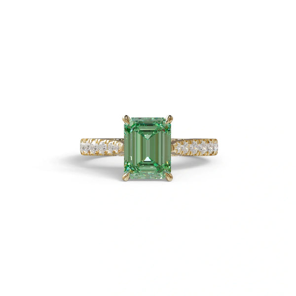 2 Carat Green Lab Grown Diamond Engagement Ring – Emerald Cut Hidden Halo | Siara