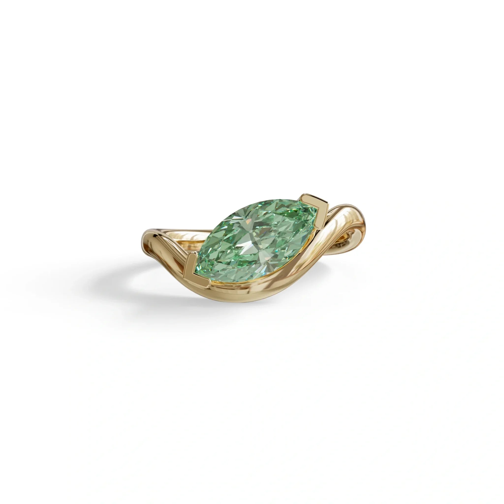2 Ct Fancy Vivid Green Marquise Cut Lab Diamond In Solitaire Setting Ring - Jiani - 10K Solid Gold / Yellow Gold