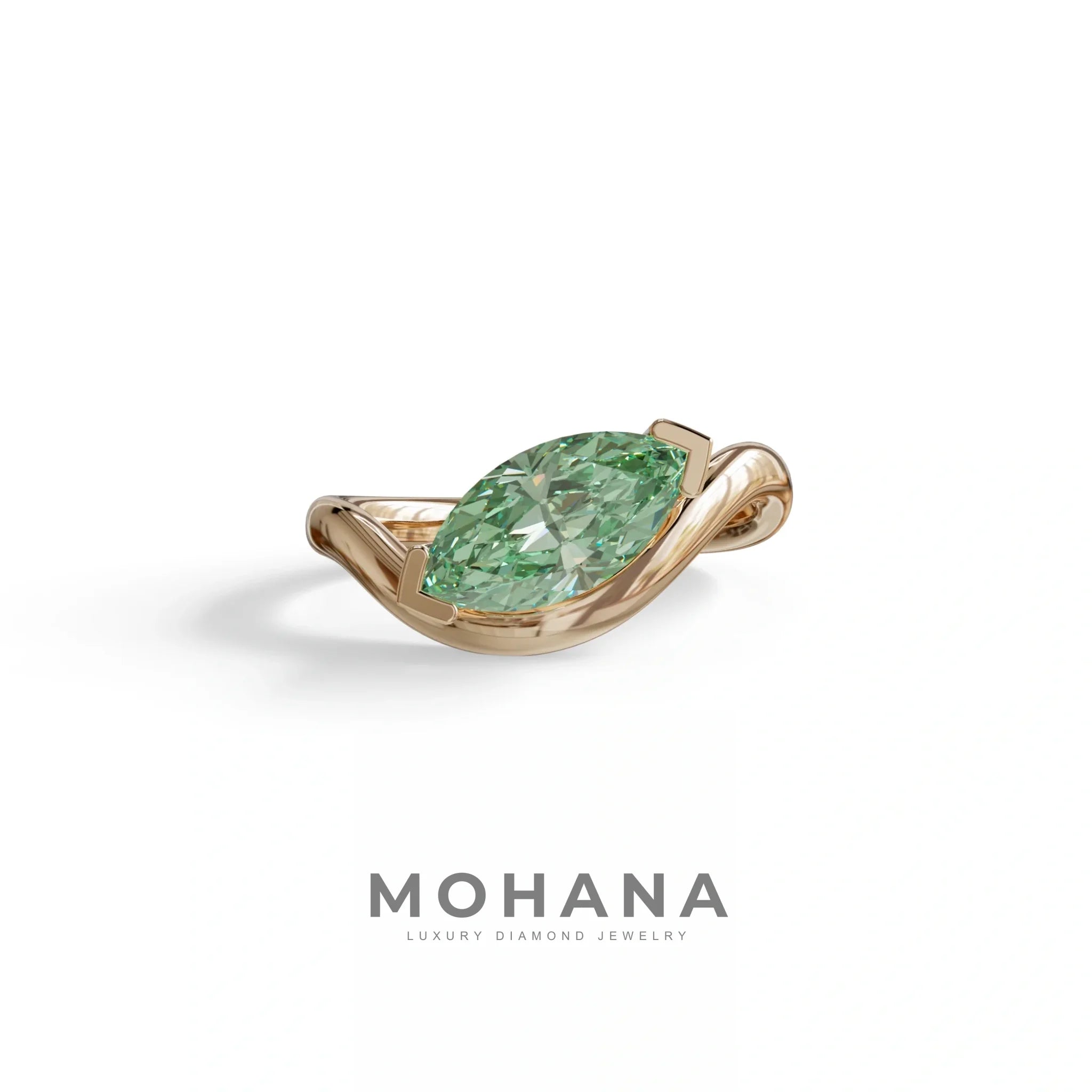 2 Ct Fancy Vivid Green Marquise Cut Lab Diamond In Solitaire Setting Ring - Jiani - 10K Solid Gold / Rose Gold