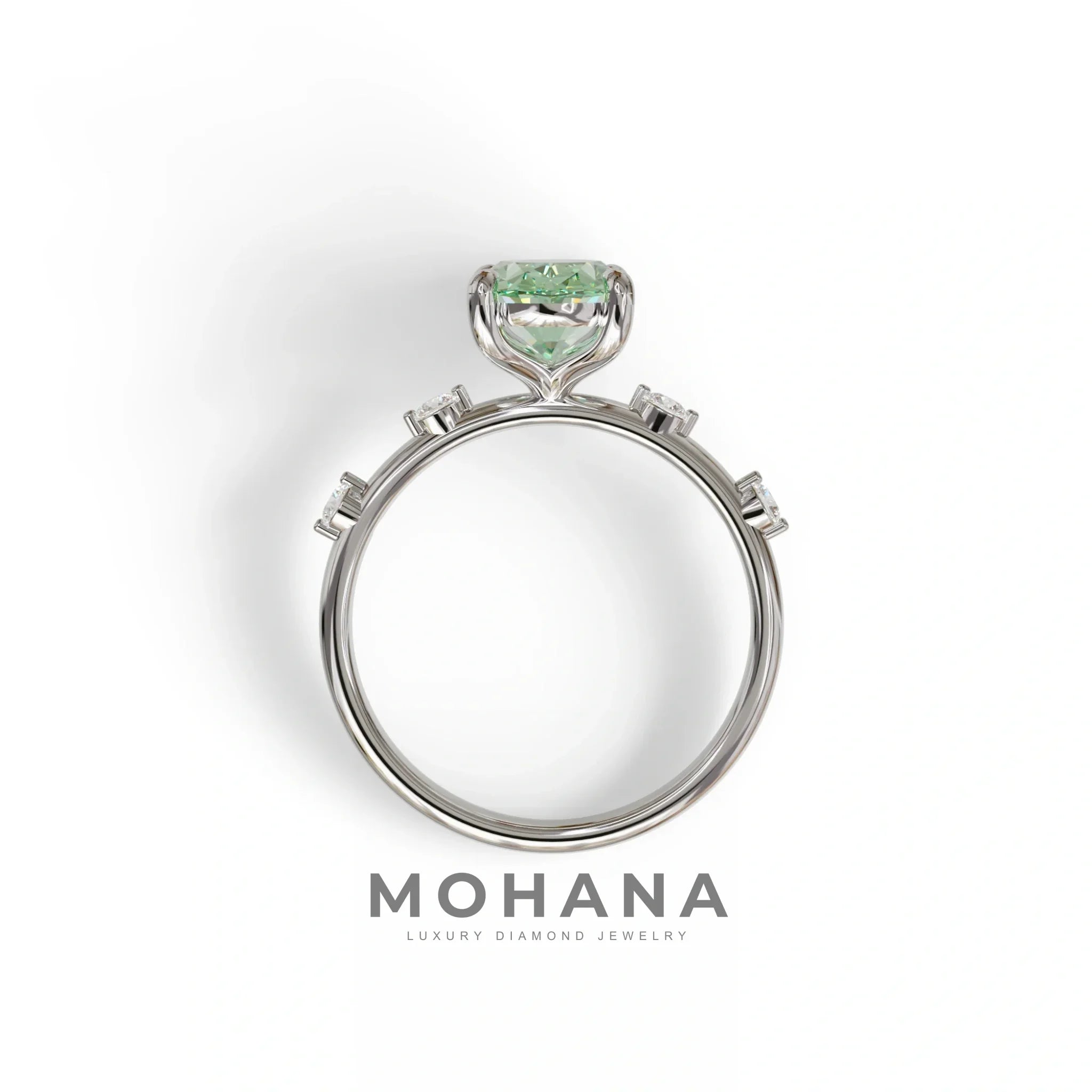 2 Ct Green Oval Cut Lab Diamond In Space-Chanel Setting Ring - Celestial