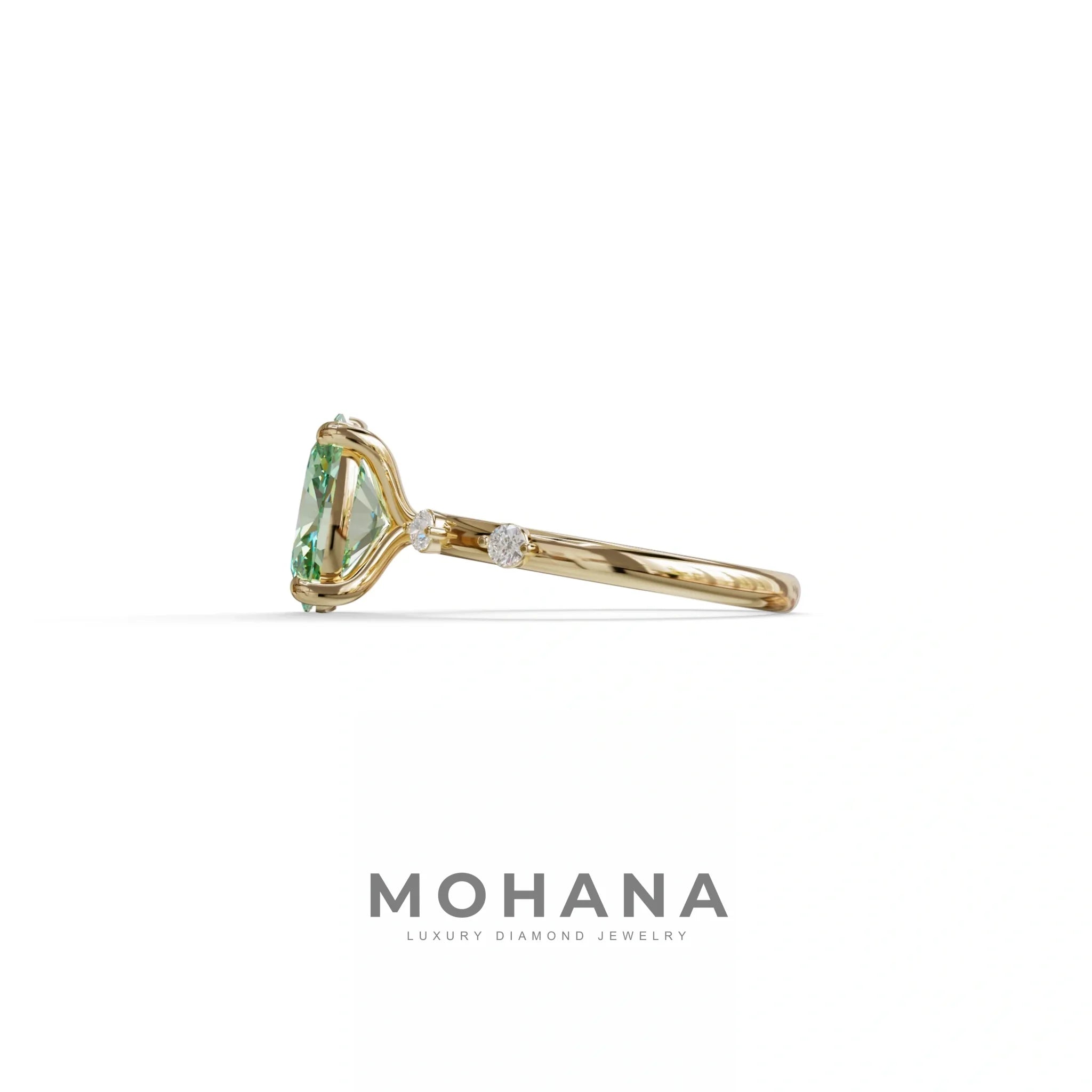 2 Ct Green Oval Cut Lab Diamond In Space-Chanel Setting Ring - Celestial