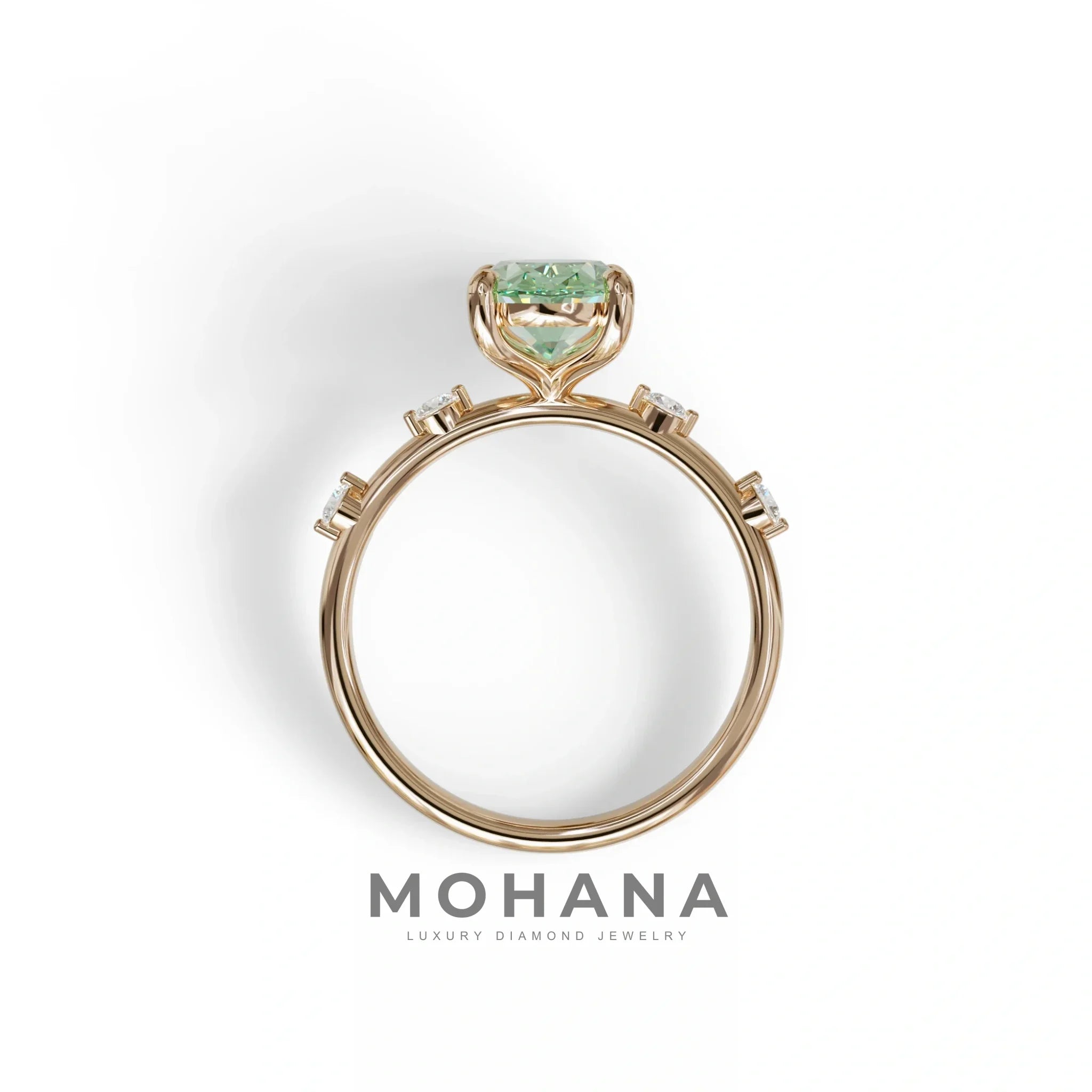 2 Ct Green Oval Cut Lab Diamond In Space-Chanel Setting Ring - Celestial