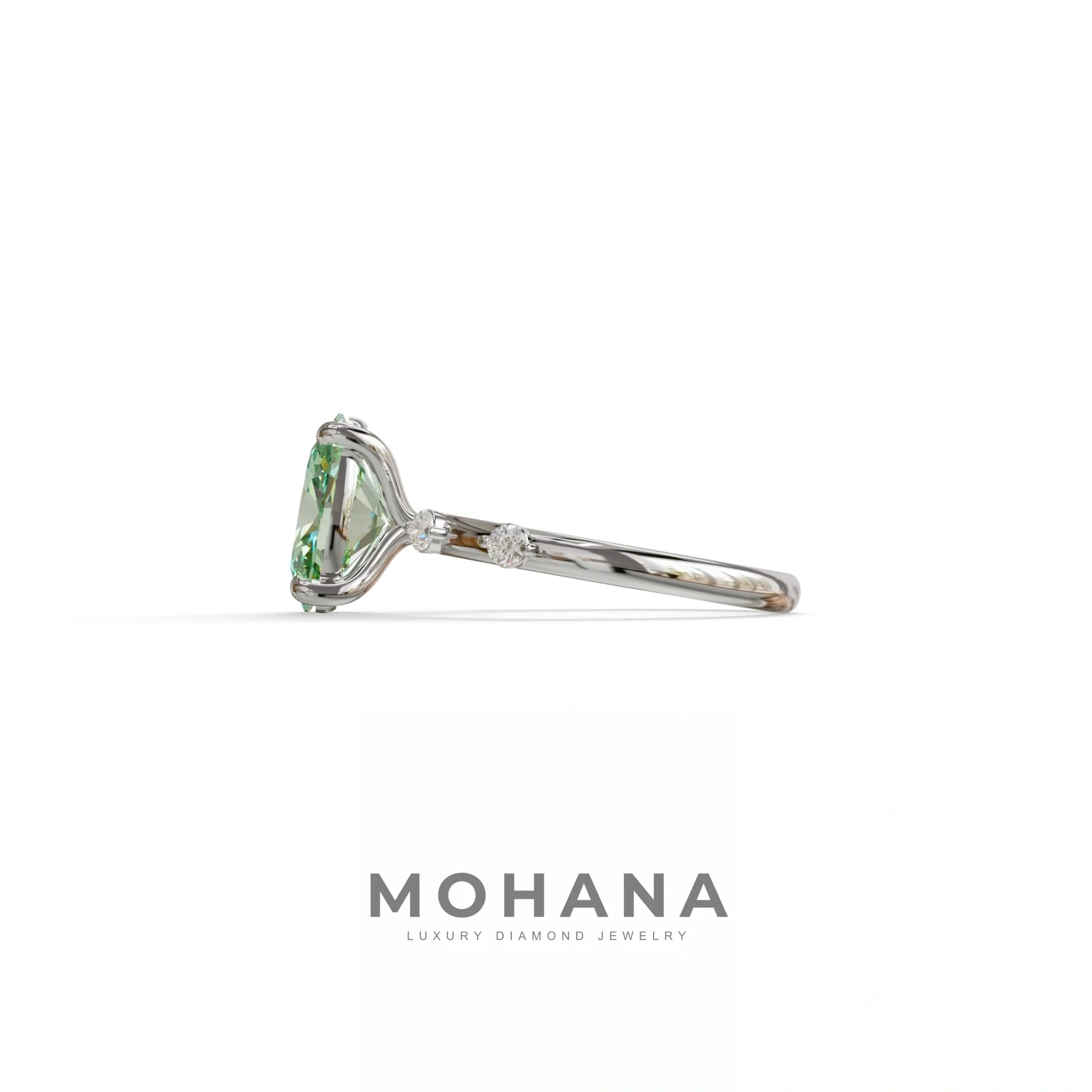 2 Ct Green Oval Cut Lab Diamond In Space-Chanel Setting Ring - Celestial