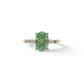 2 Ct Green Oval Cut Lab Diamond In Space-Chanel Setting Ring - Celestial - 10K Solid Gold / Yellow Gold