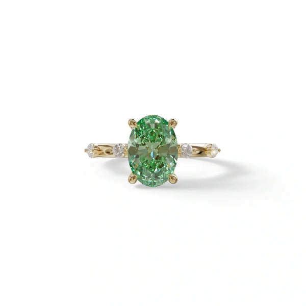 2 Carat Green Lab Grown Diamond Engagement Ring – Oval Cut Channel | Celestial