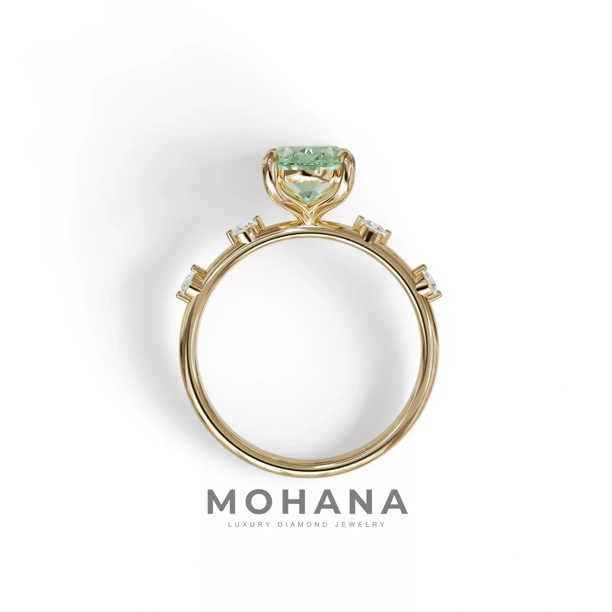 2 Ct Green Oval Cut Lab Diamond In Space-Chanel Setting Ring - Celestial