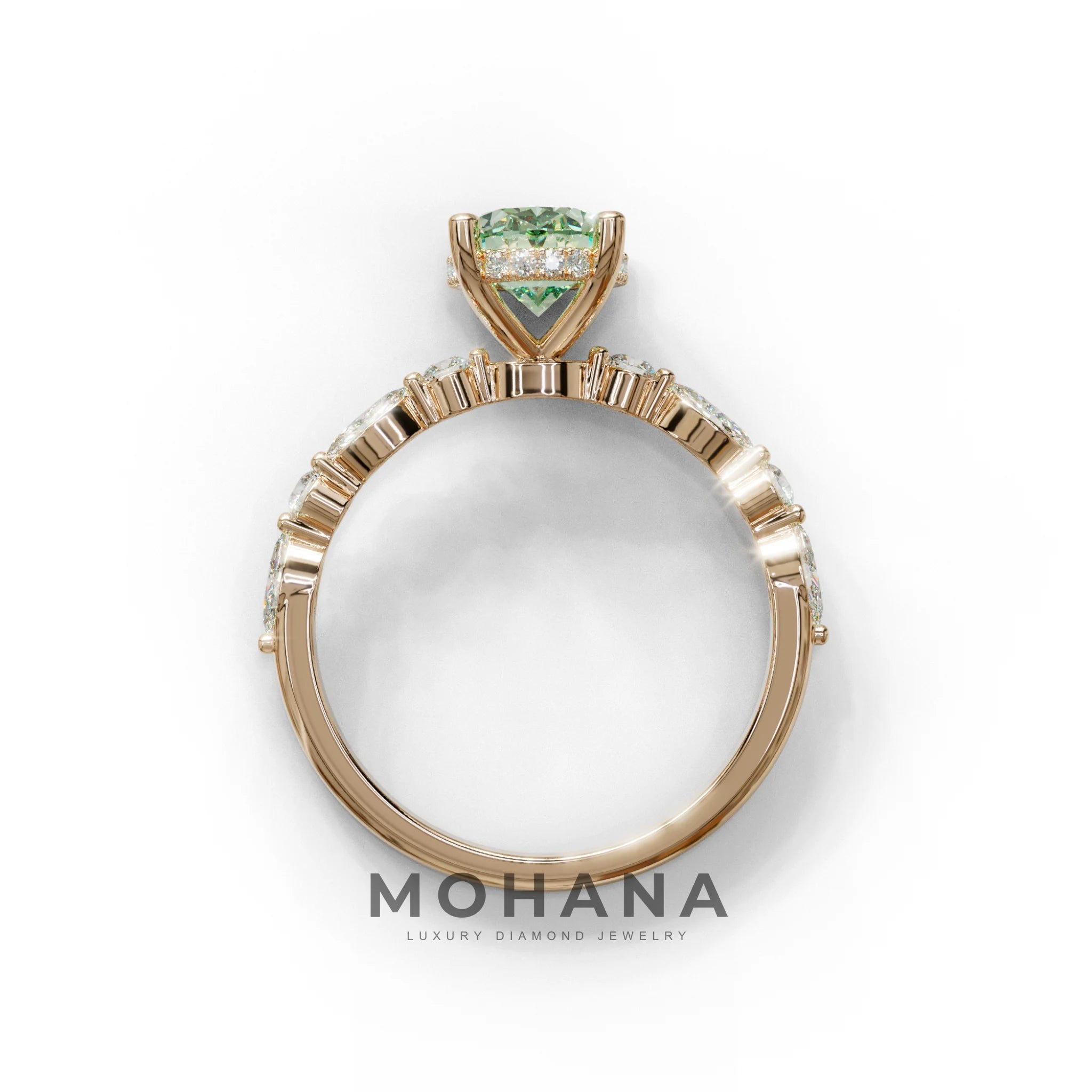 2 Carat Green Oval Cut Hidden Halo & Pave Lab Diamond Ring - Laina