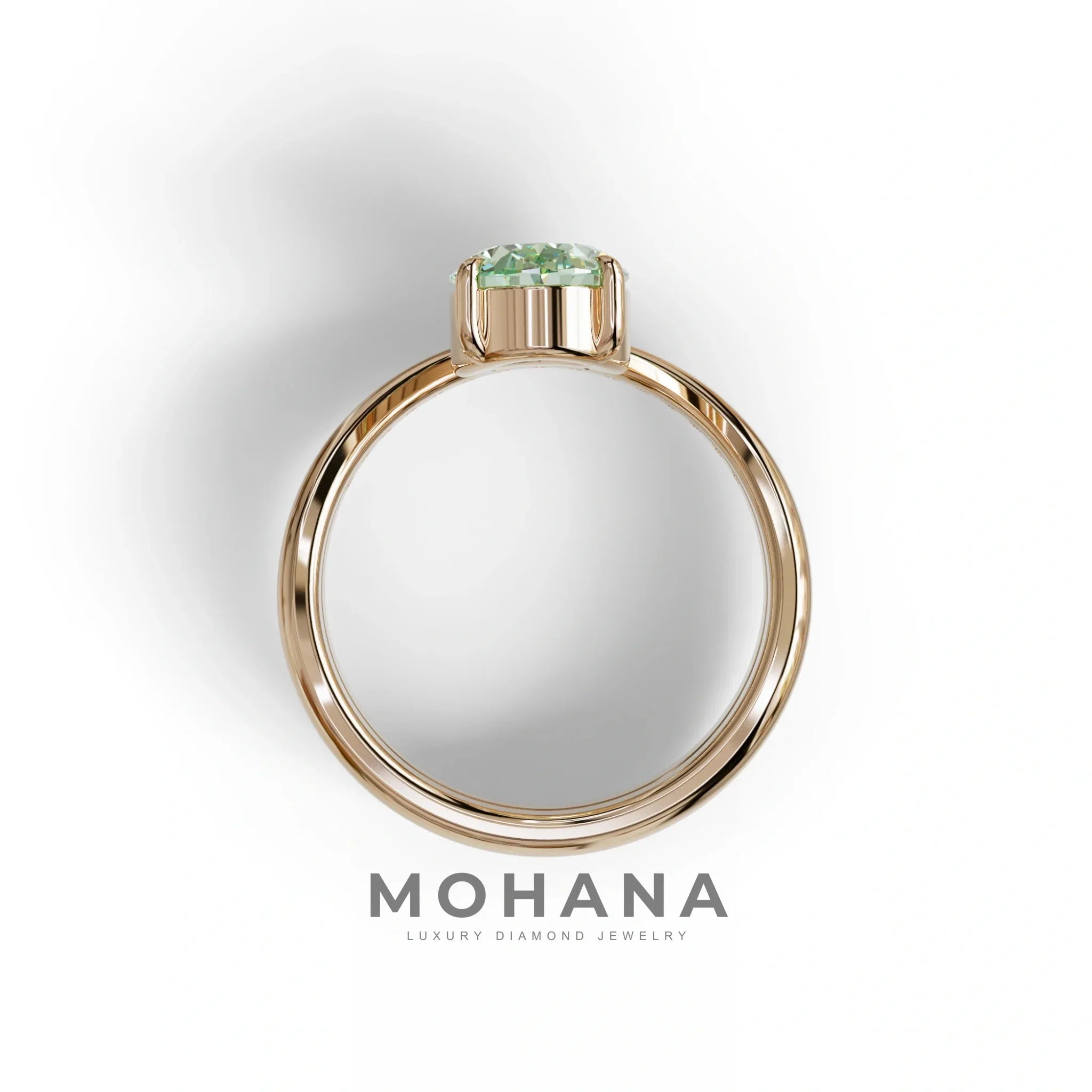 2 Carat Fancy Green Oval Cut Lab Grown Diamond Ring | Curve Setting - Brilliance