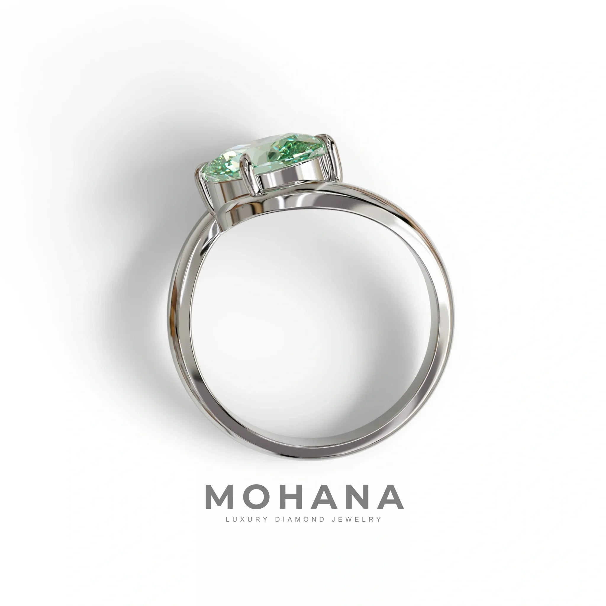 2 Carat Fancy Vivid Green Oval Cut Lab Diamond Ring - Estella