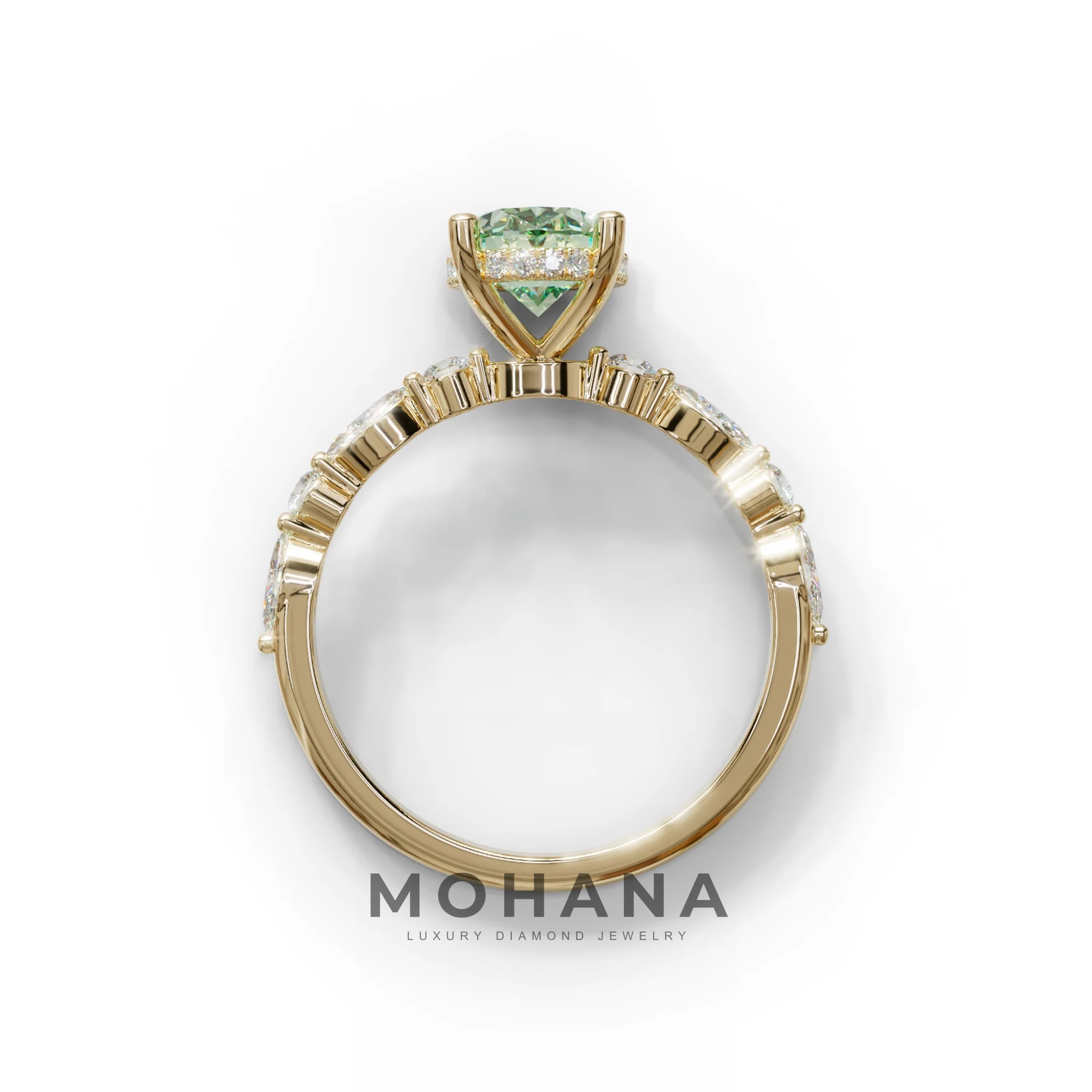 2 Carat Green Oval Cut Hidden Halo & Pave Lab Diamond Ring - Laina