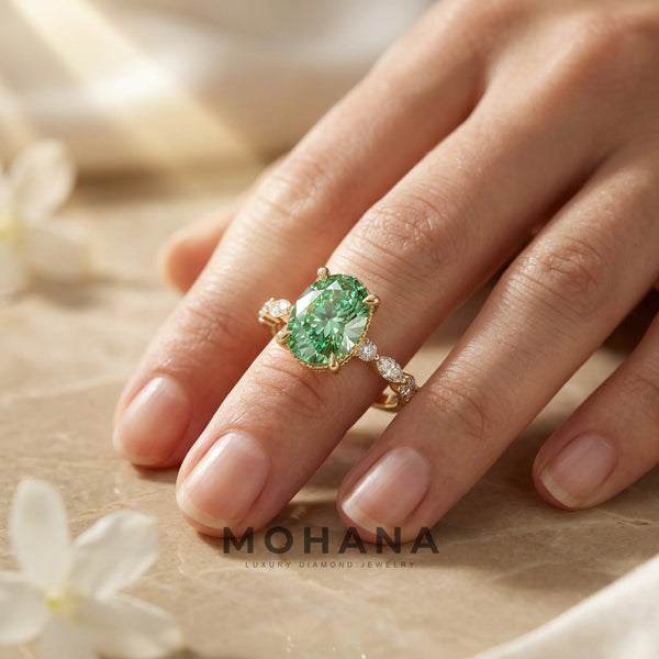 2 Carat Green Lab Grown Diamond Engagement Ring – Oval Cut Hidden Halo alternate view