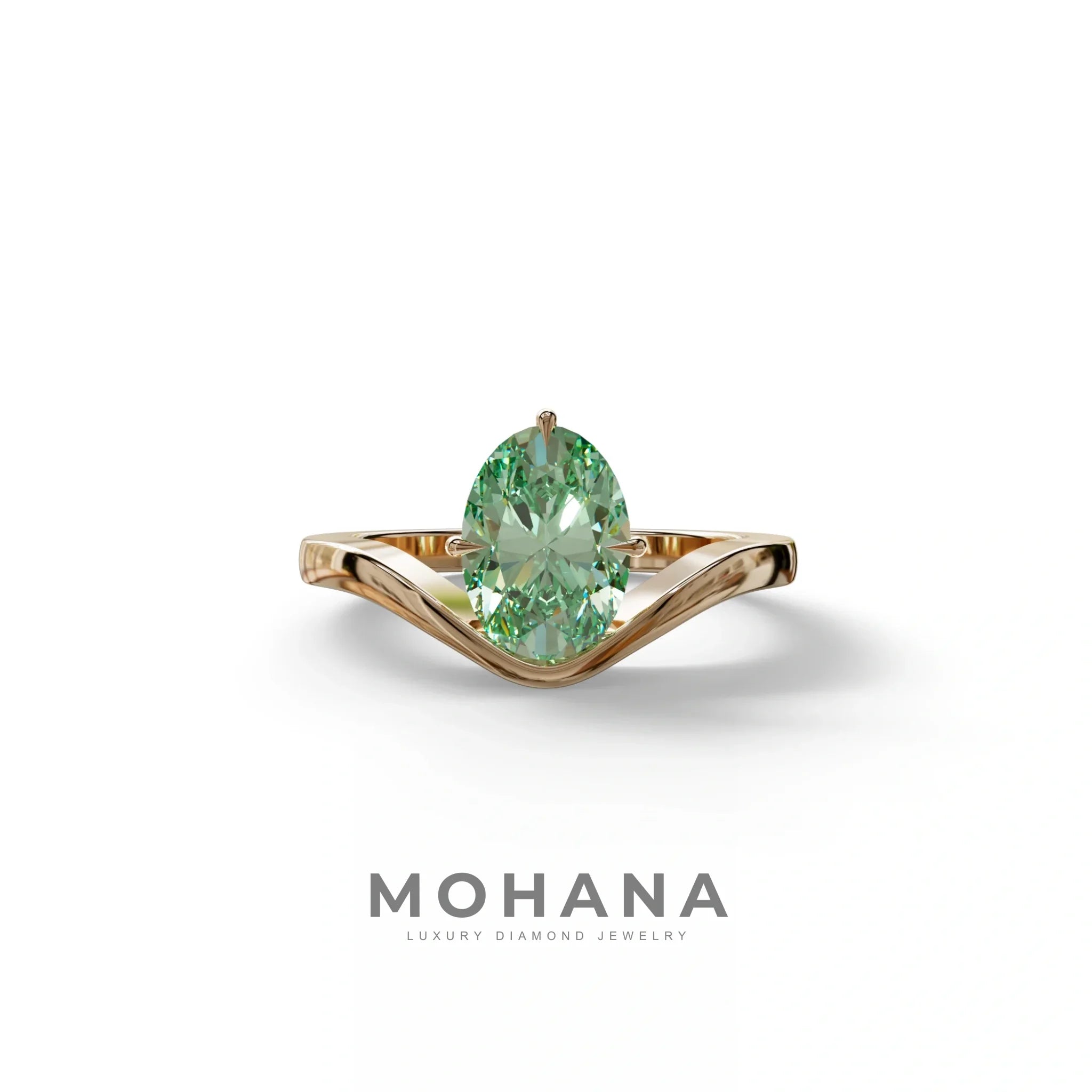 Nested 2 Carat Green Oval Cut Solitaire Lab Grown Diamond Engagement Ring - Aura - 10K Solid Gold / Rose Gold
