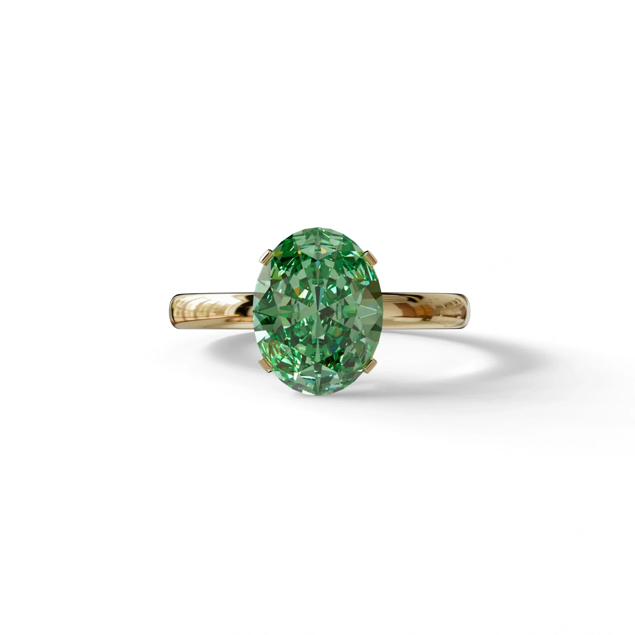 2 ct Oval Solitaire Diamond Ring Green Lab Diamond Engagement Ring - Eira - 10K Solid Gold / Yellow Gold