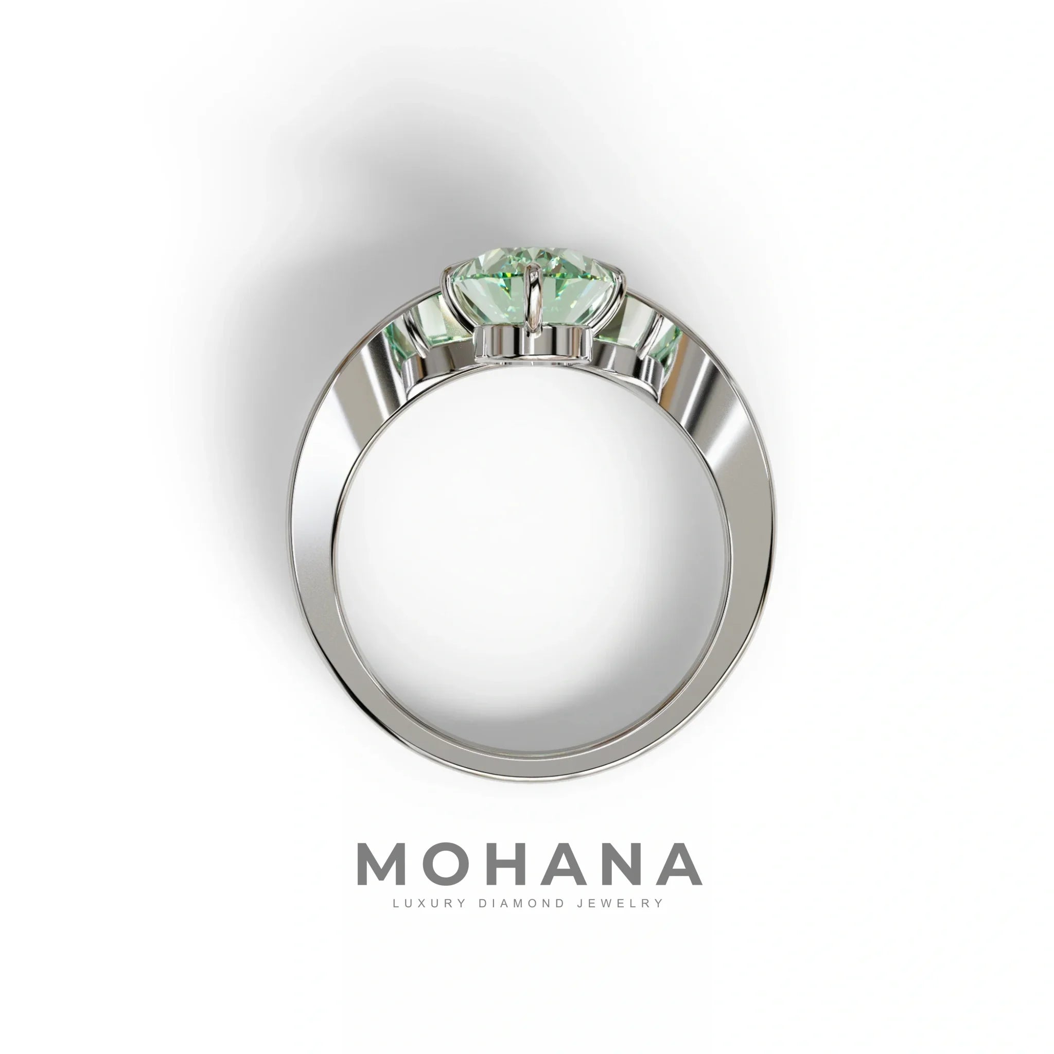 Nested 2 Carat Green Oval Cut Solitaire Lab Grown Diamond Engagement Ring - Aura
